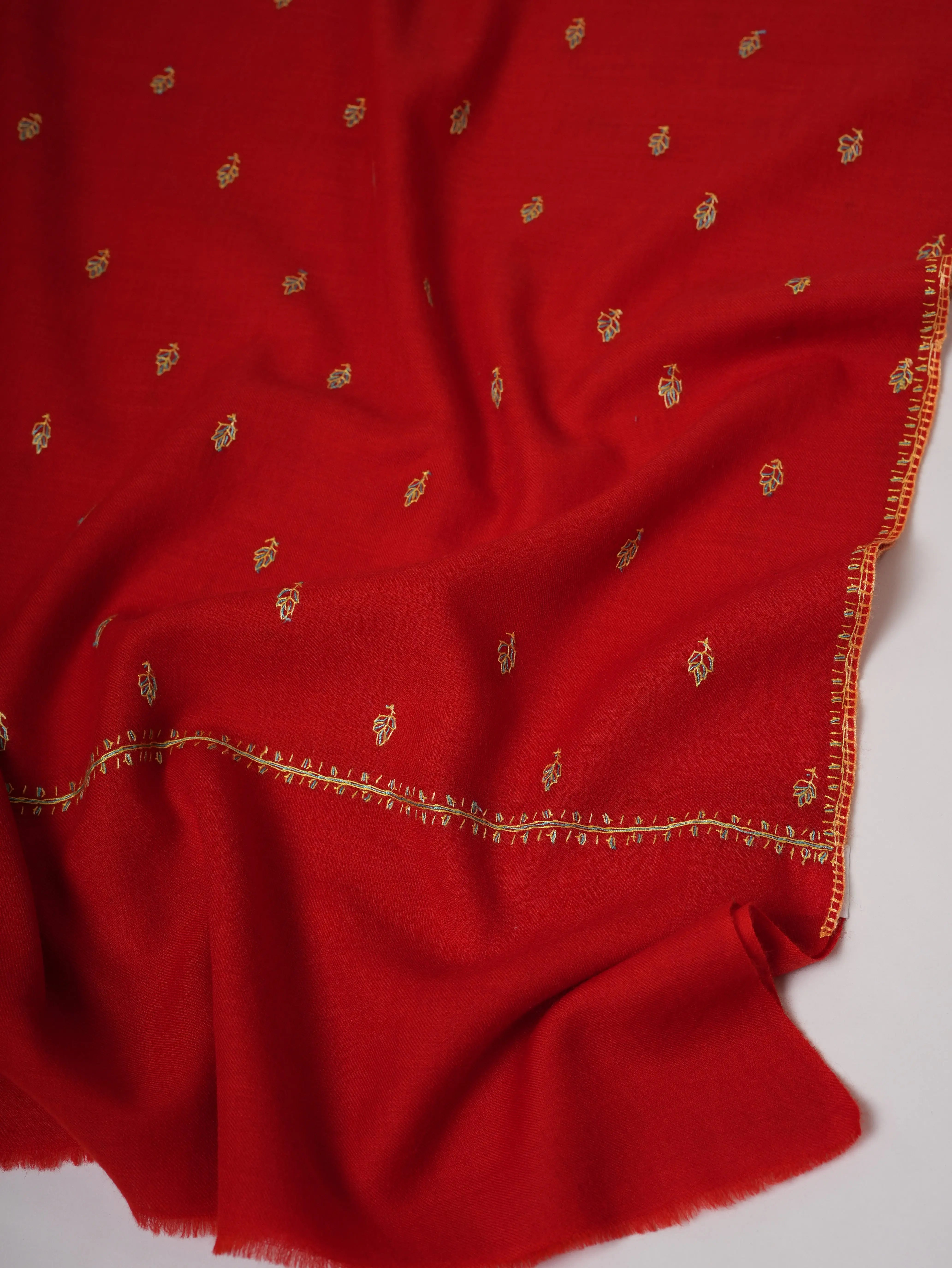 Hand Embroidered Fine Wool Mache Booti Motif Shawl Shahkaar