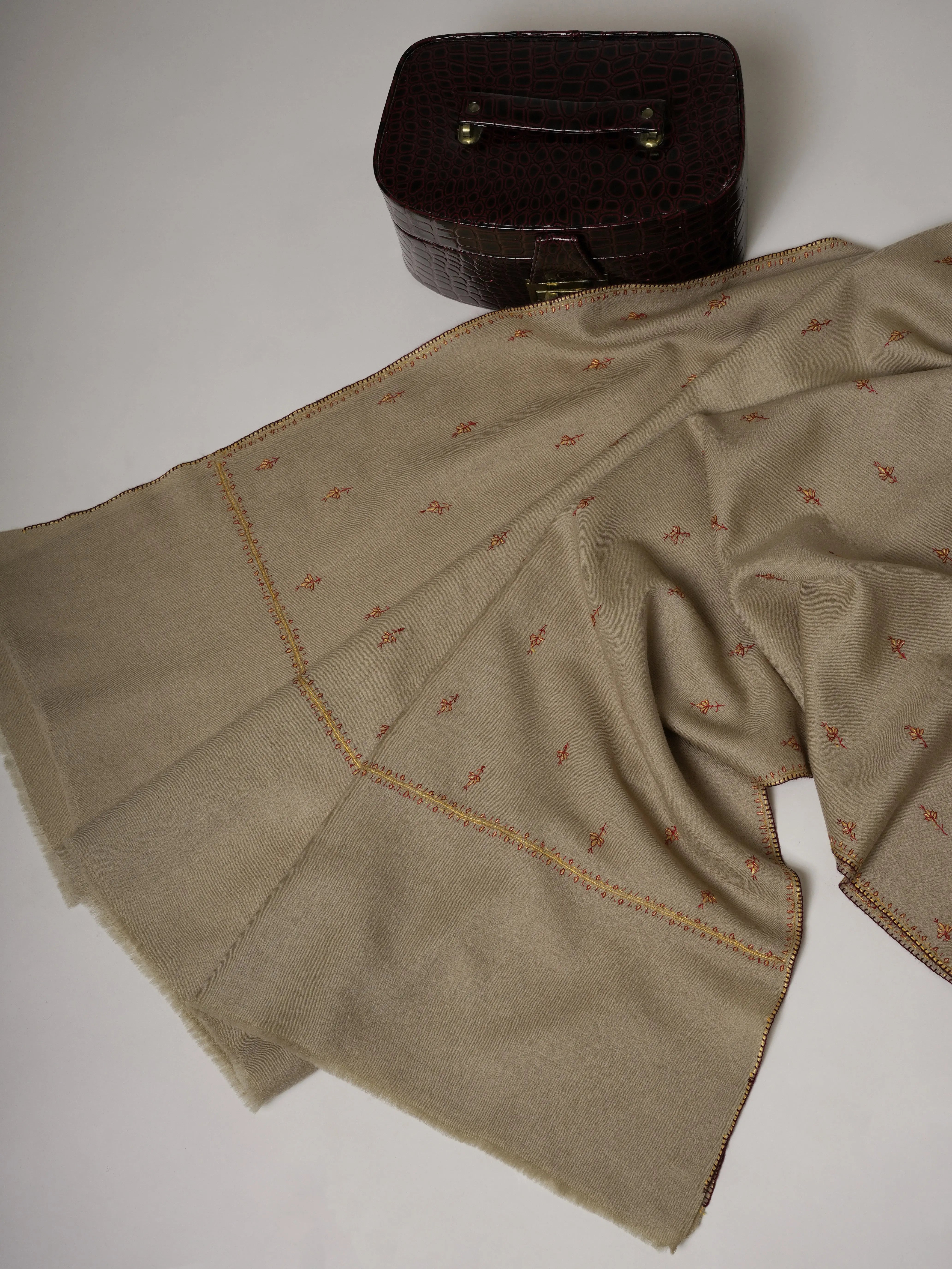 Machie Booti Hand Embroidered Fine Wool Soft Shawl Shahkaar