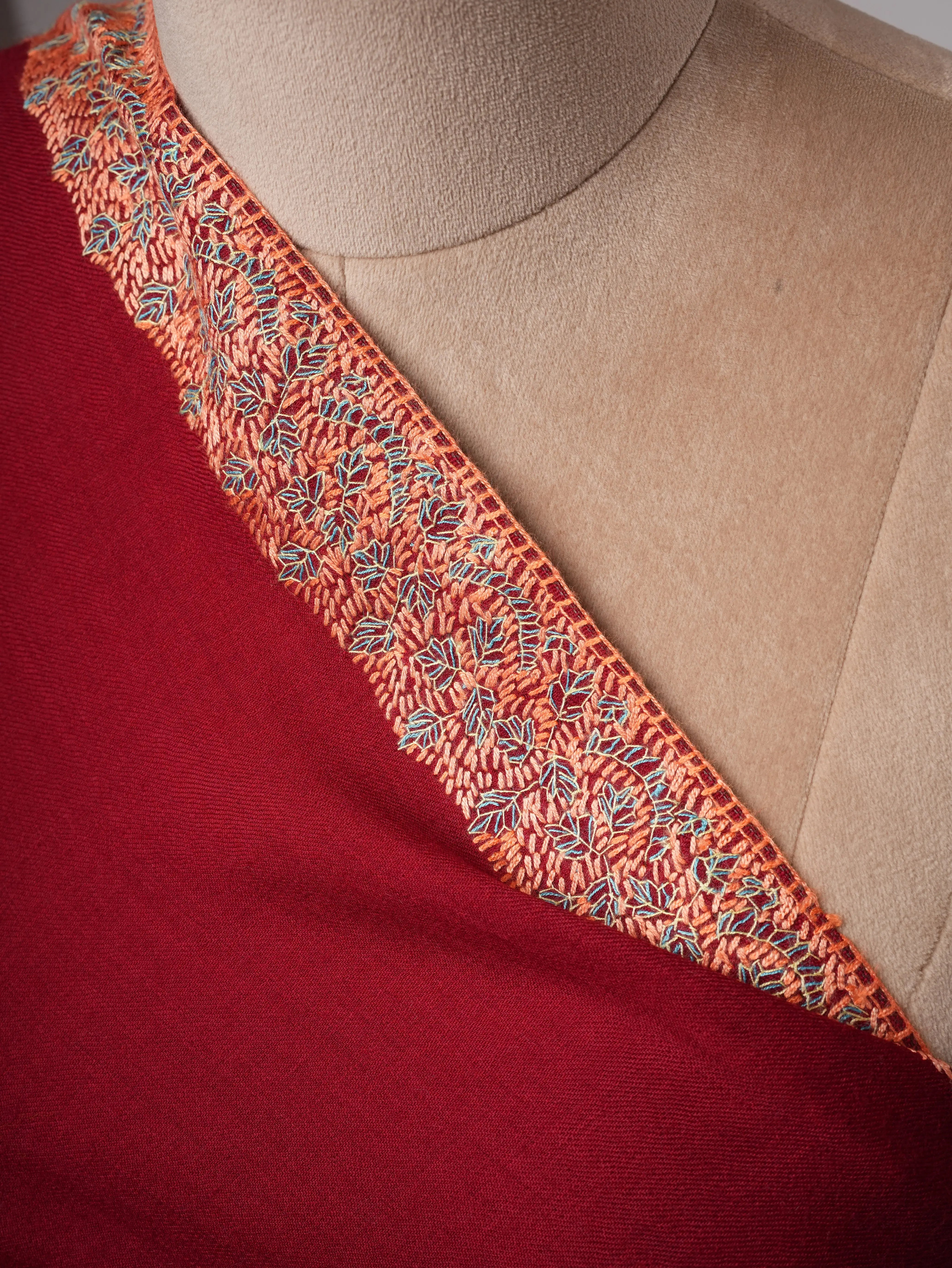 Fine Wool Shawl with Hand Embroidered Neemdaur Motifs Shahkaar