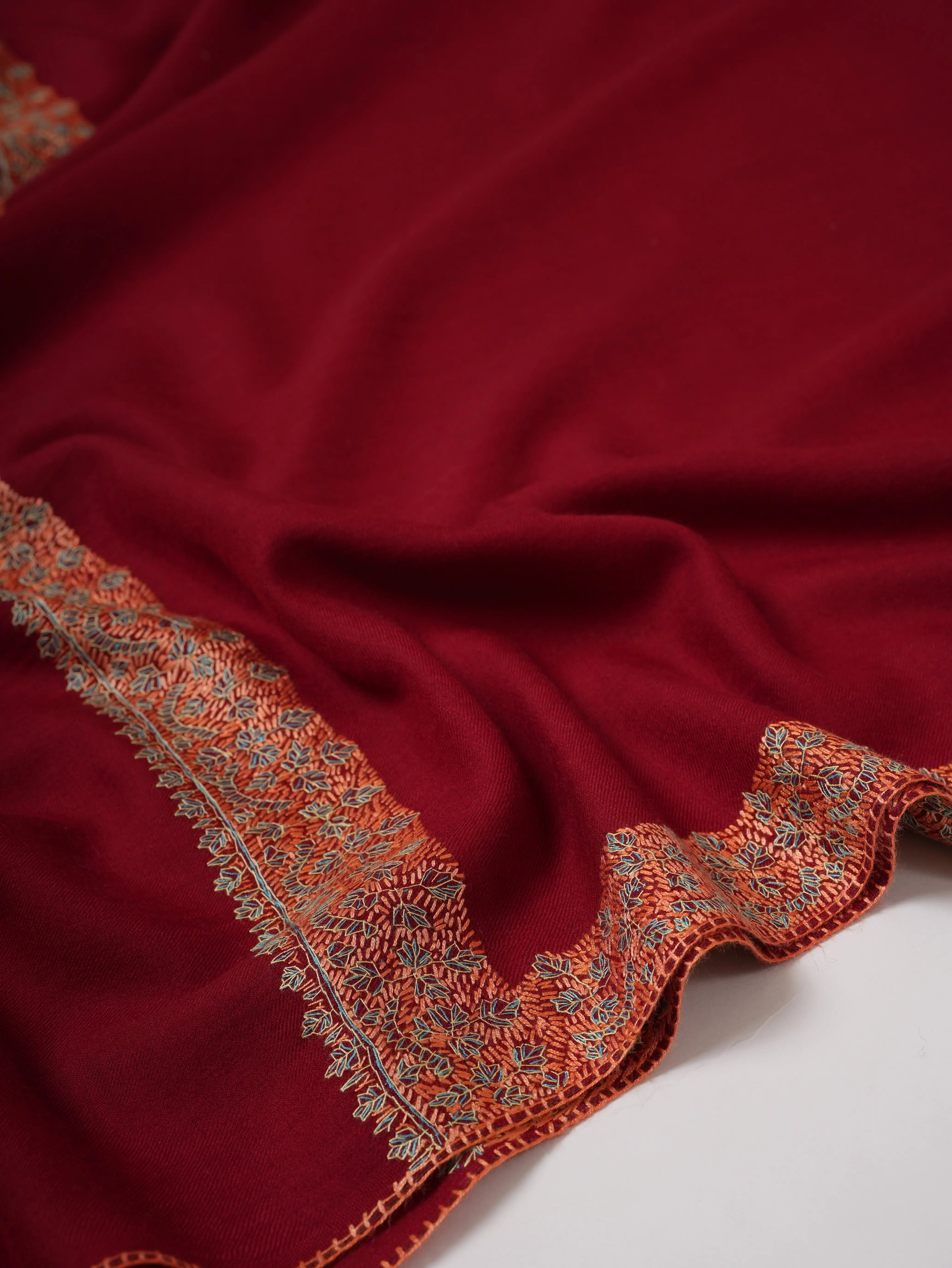 Fine Wool Shawl with Hand Embroidered Neemdaur Motifs Shahkaar