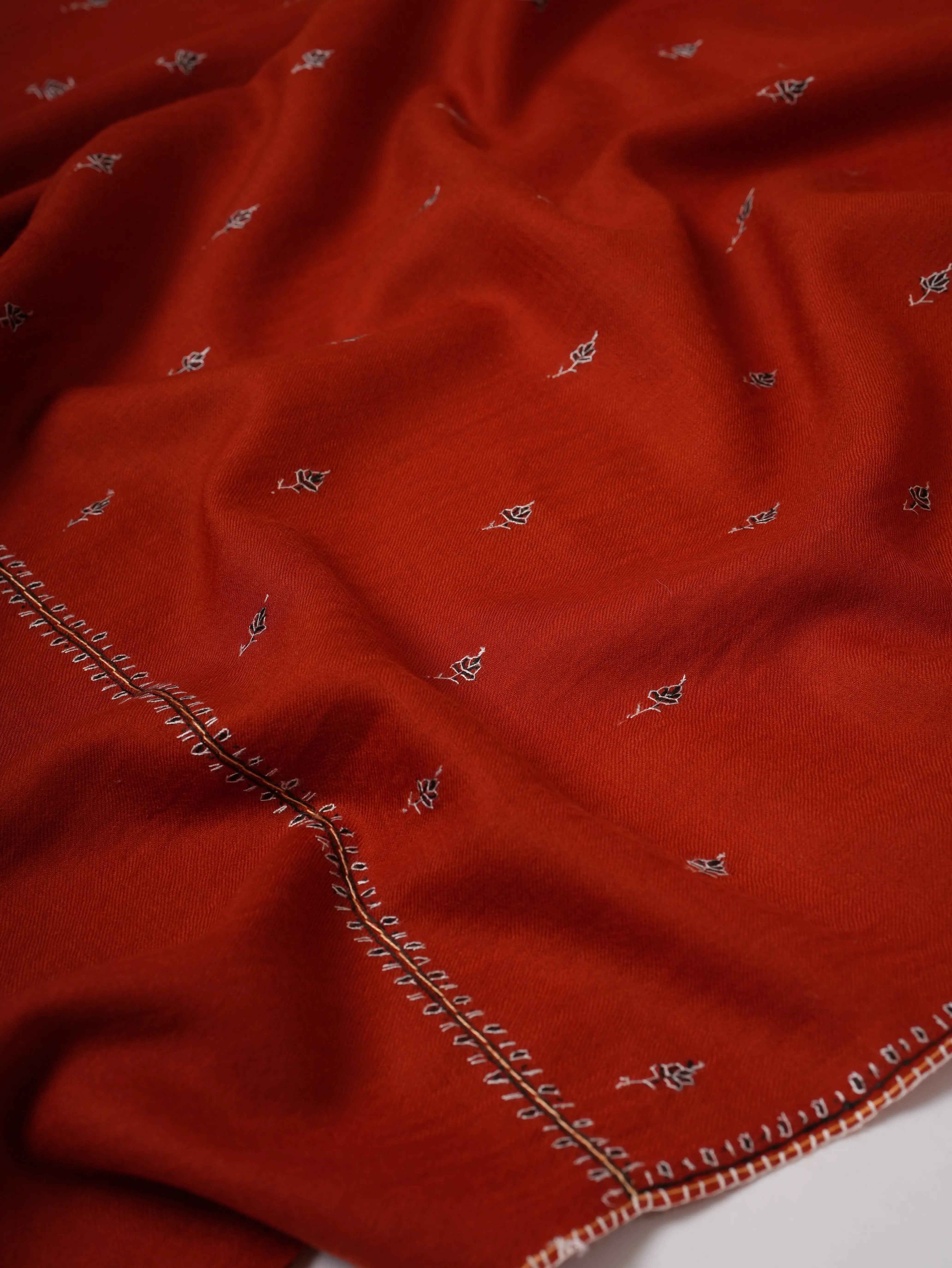 Festive Mache Booti Hand Embroidered Fine Wool Shawl Shahkaar