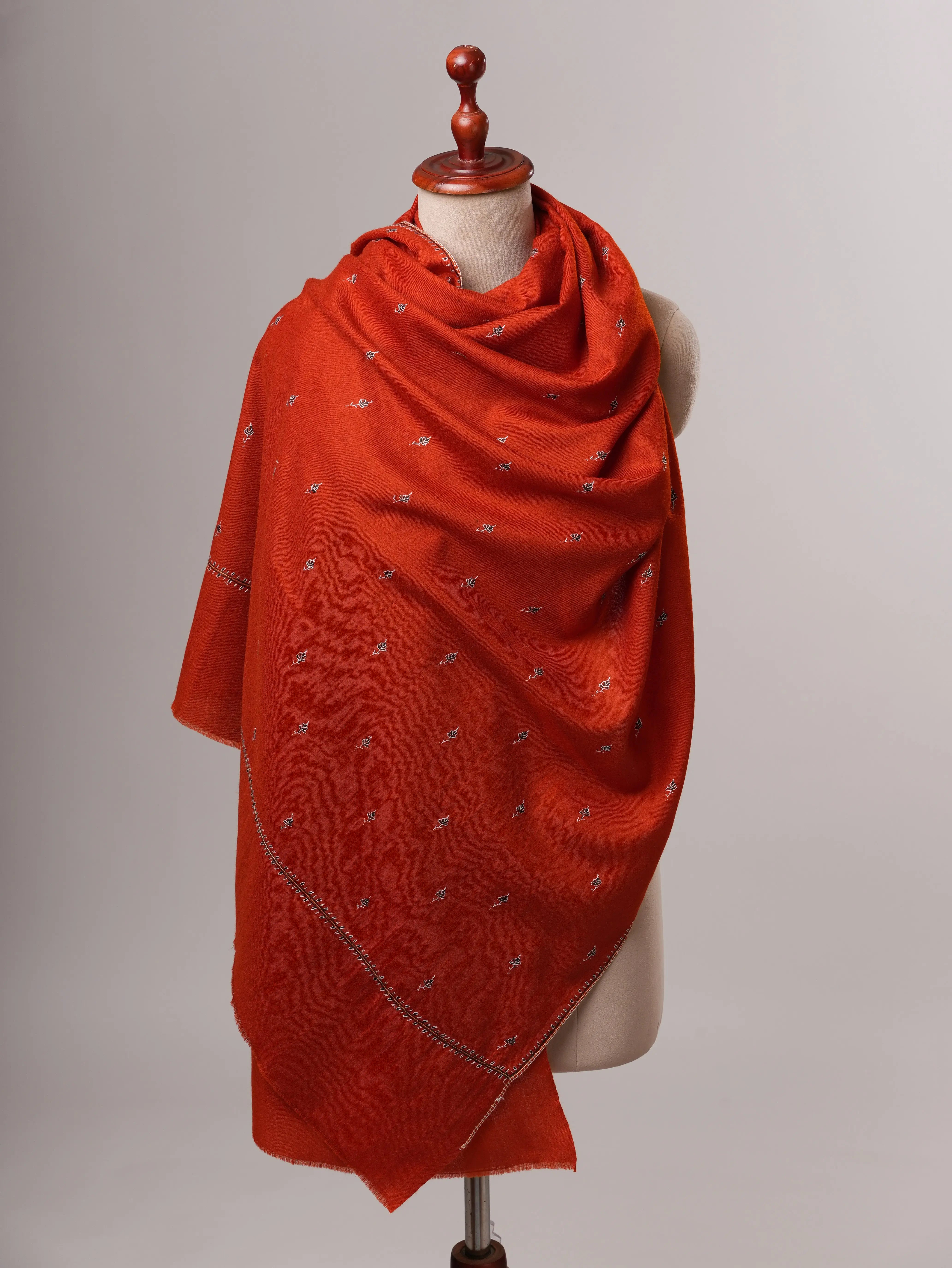 Festive Mache Booti Hand Embroidered Fine Wool Shawl Shahkaar
