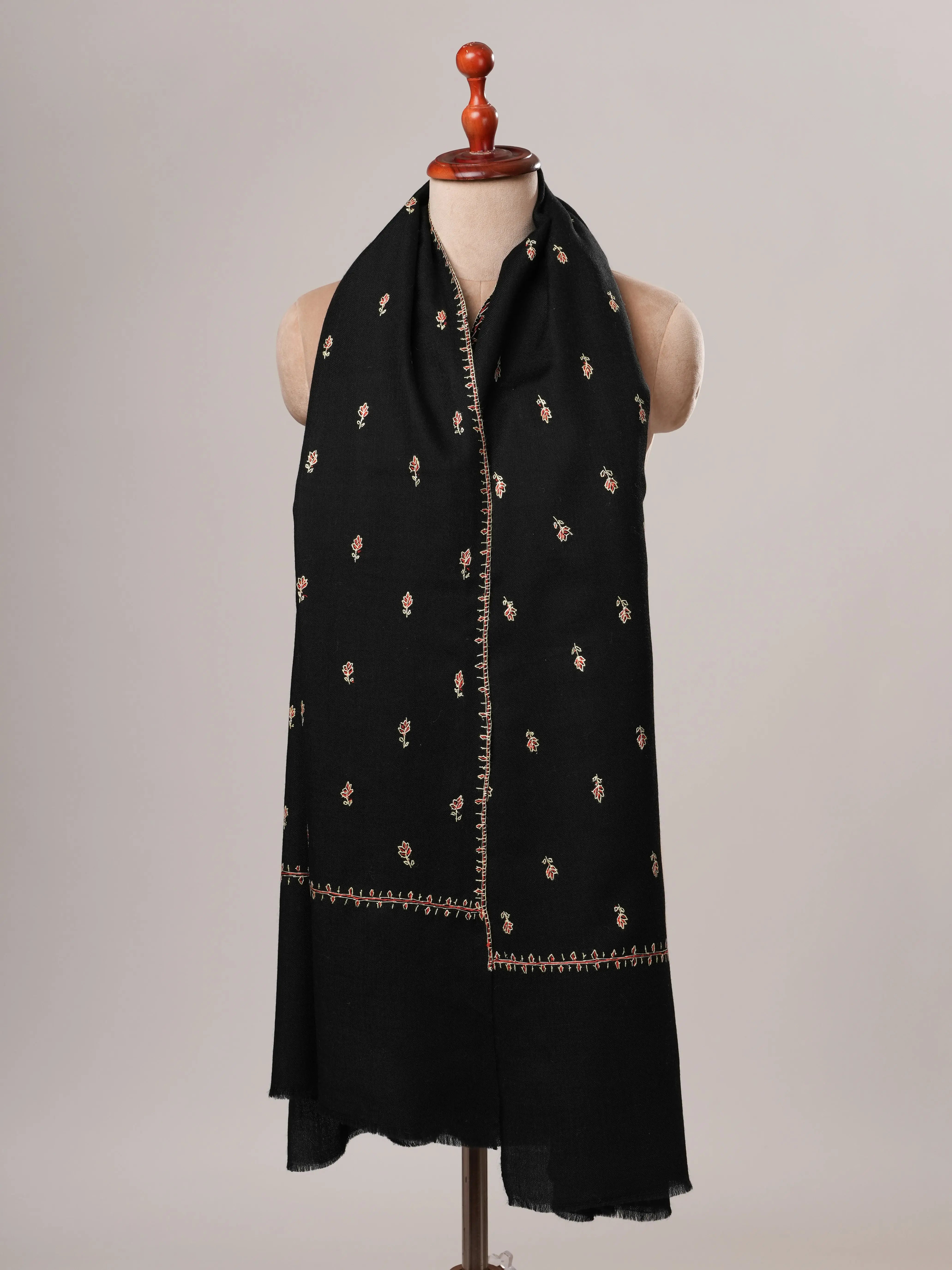 Hand Embroidered Machie Booti Indian Fine Wool Shawl Shahkaar