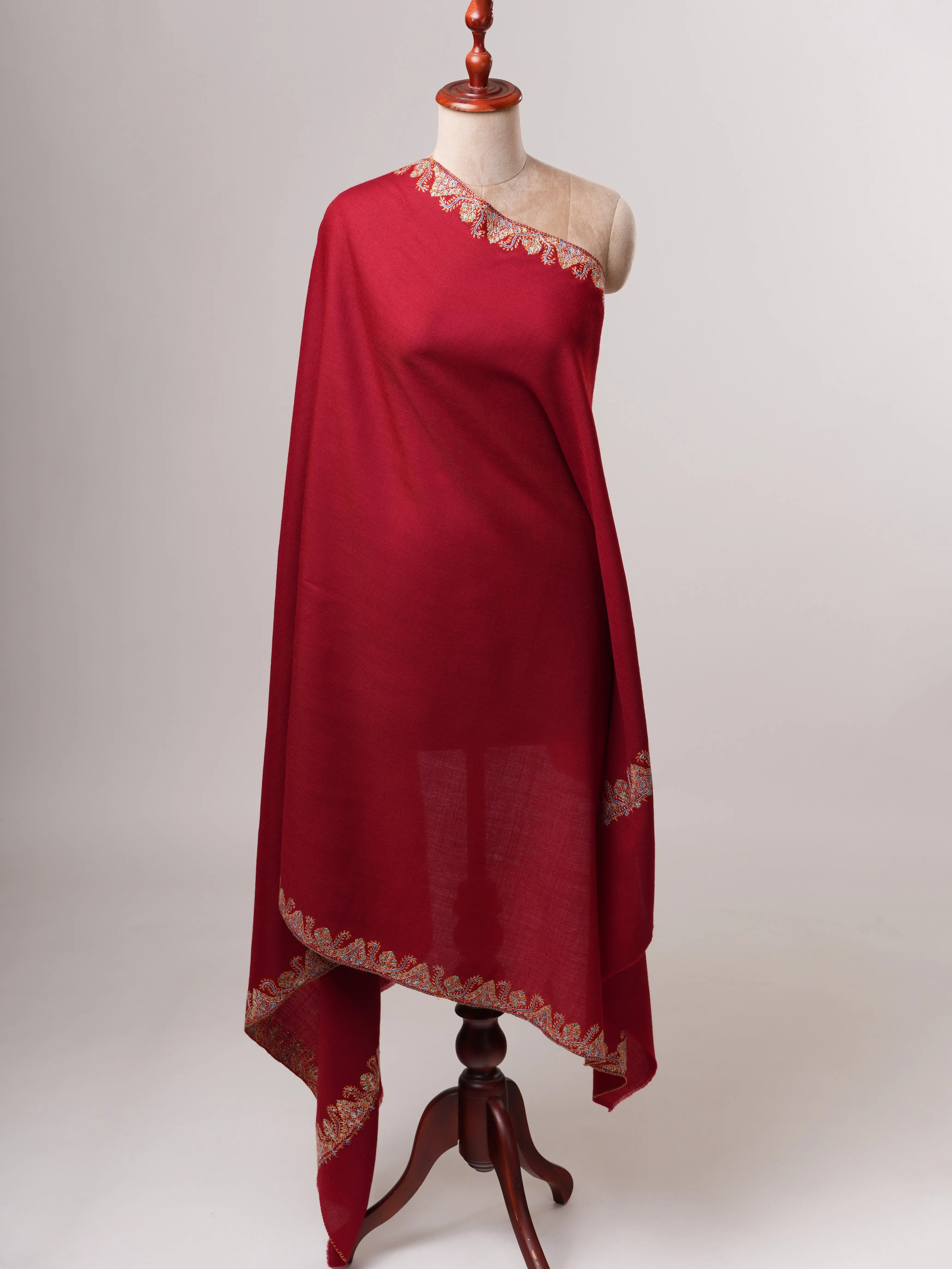 Hand Embroidered Neemdaur Motif Fine Wool Festive Wrap Shahkaar