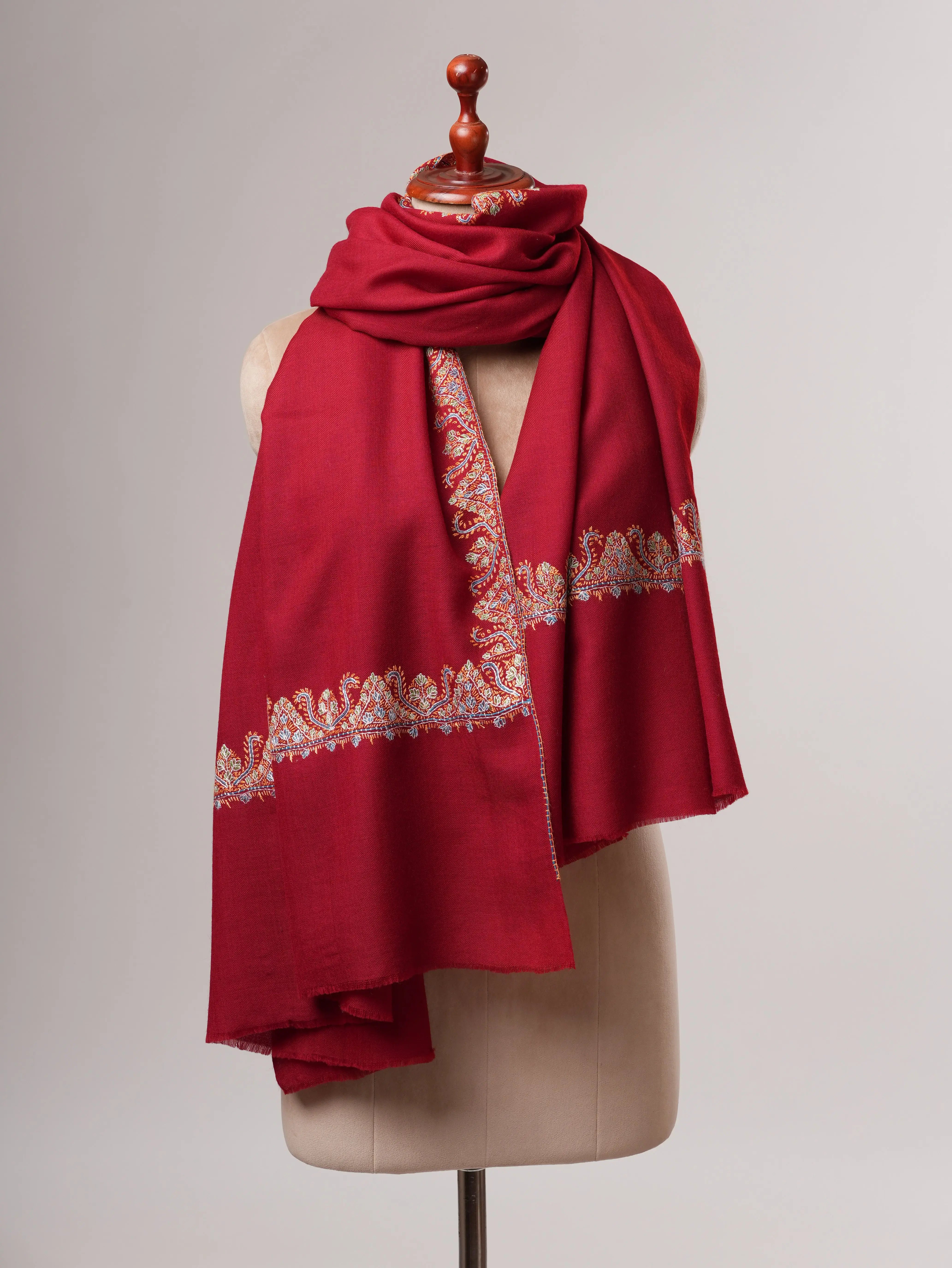 Hand Embroidered Neemdaur Motif Fine Wool Festive Wrap Shahkaar
