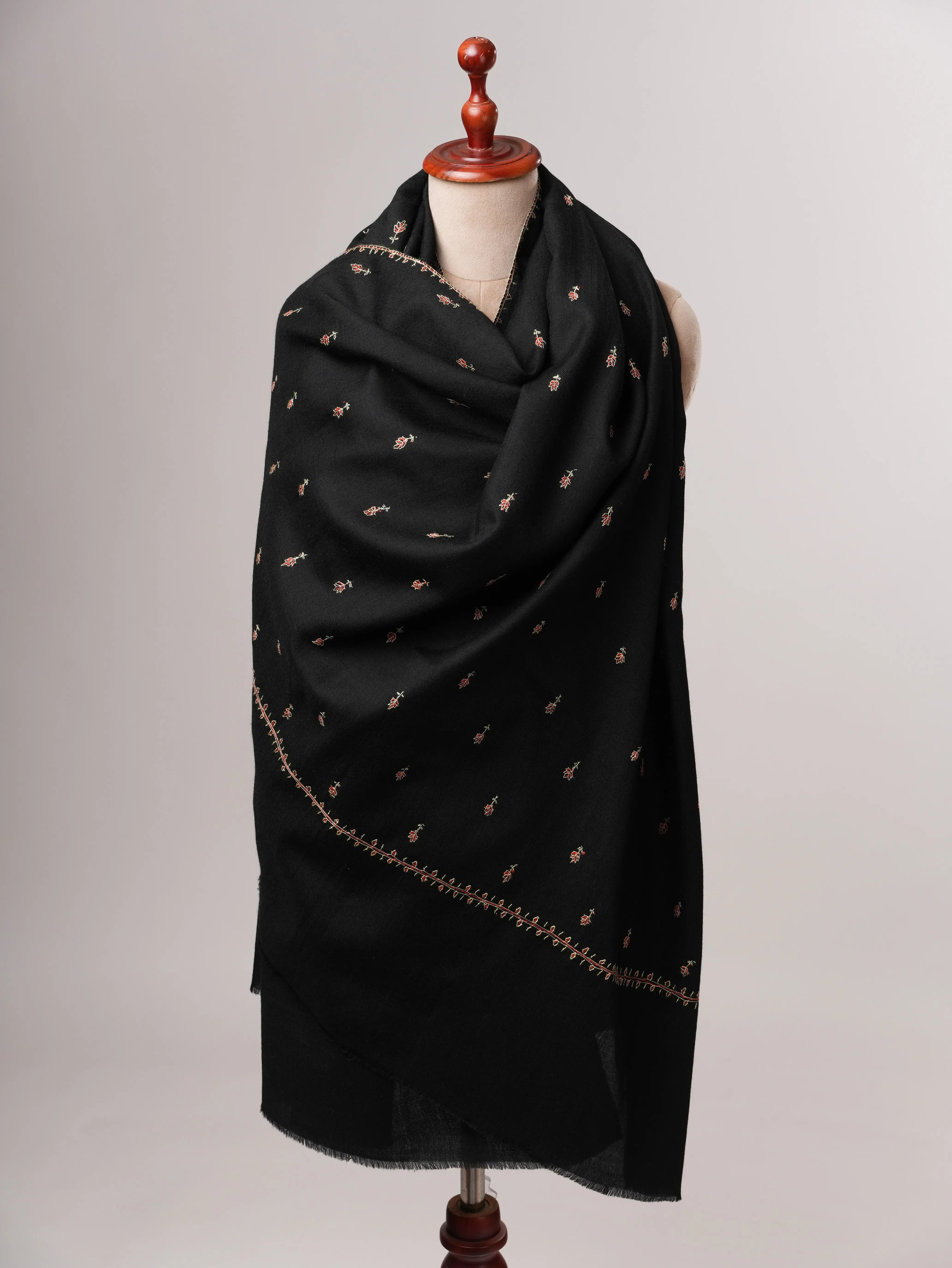 Artisanal Kashmiri Shawl in Fine Wool with Mache Booti Motifs Shahkaar