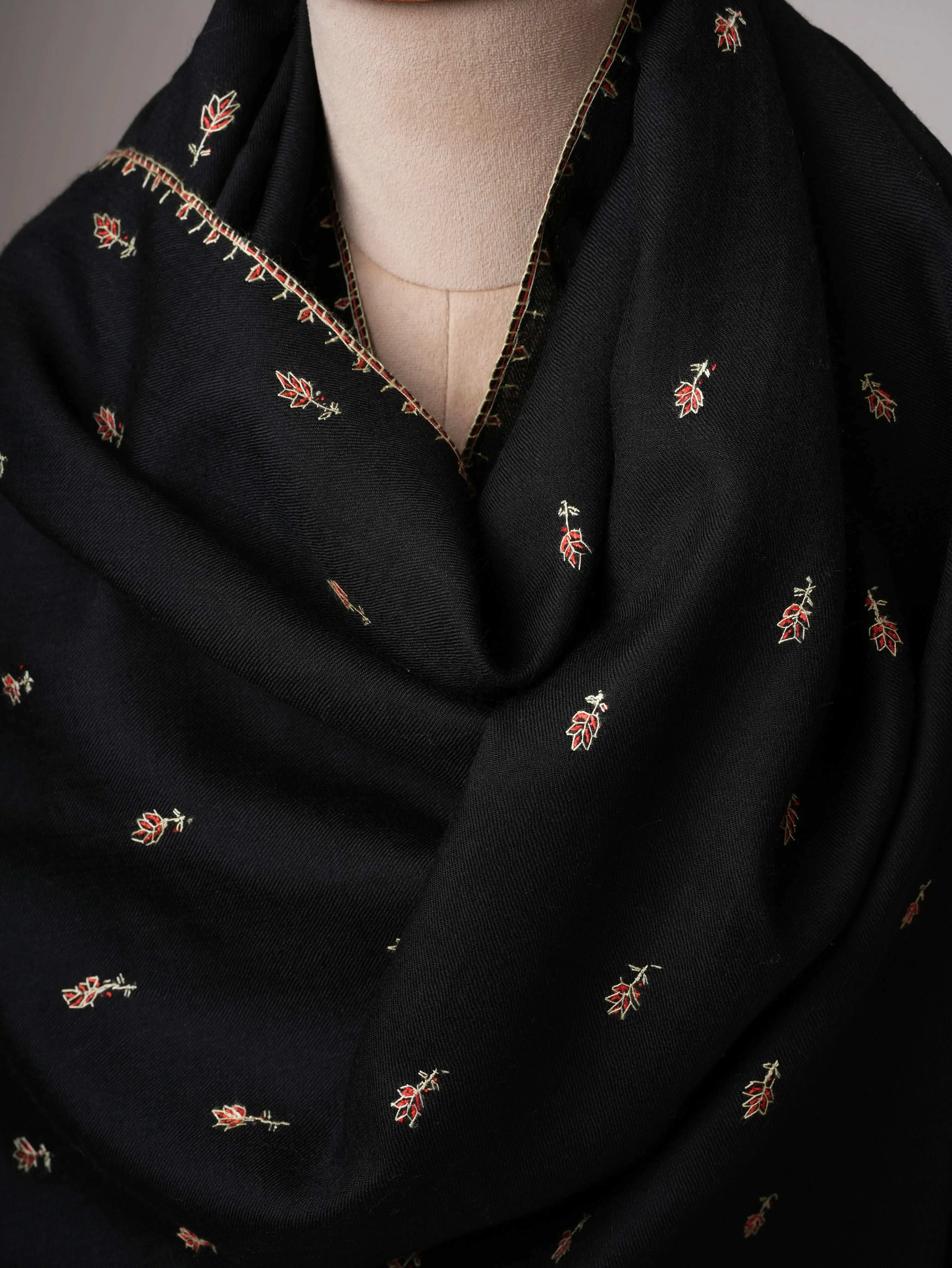 Artisanal Kashmiri Shawl in Fine Wool with Mache Booti Motifs Shahkaar