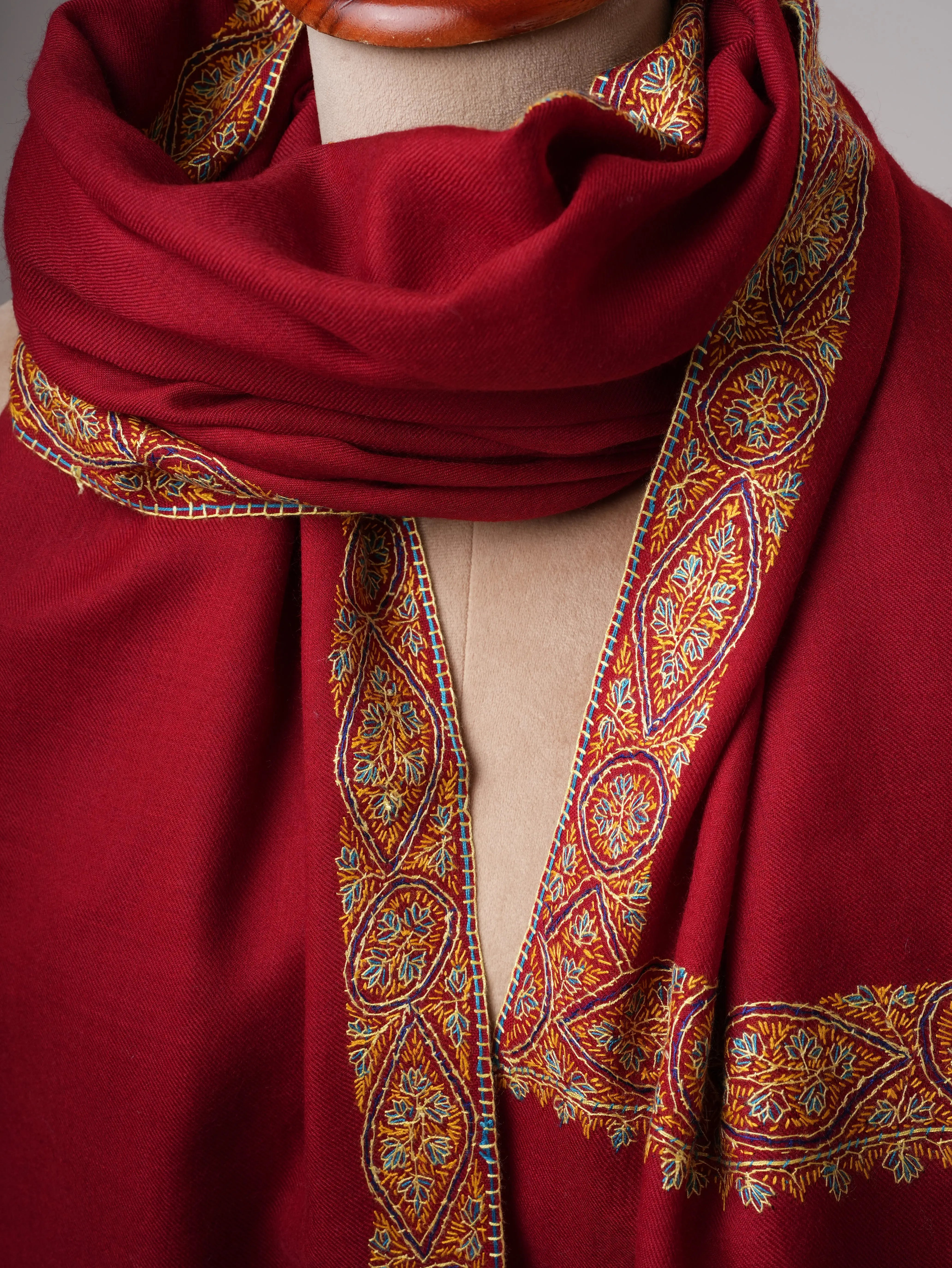 Artisan Made Fine Wool Shawl with Classic Neemdaur Handwork Shahkaar