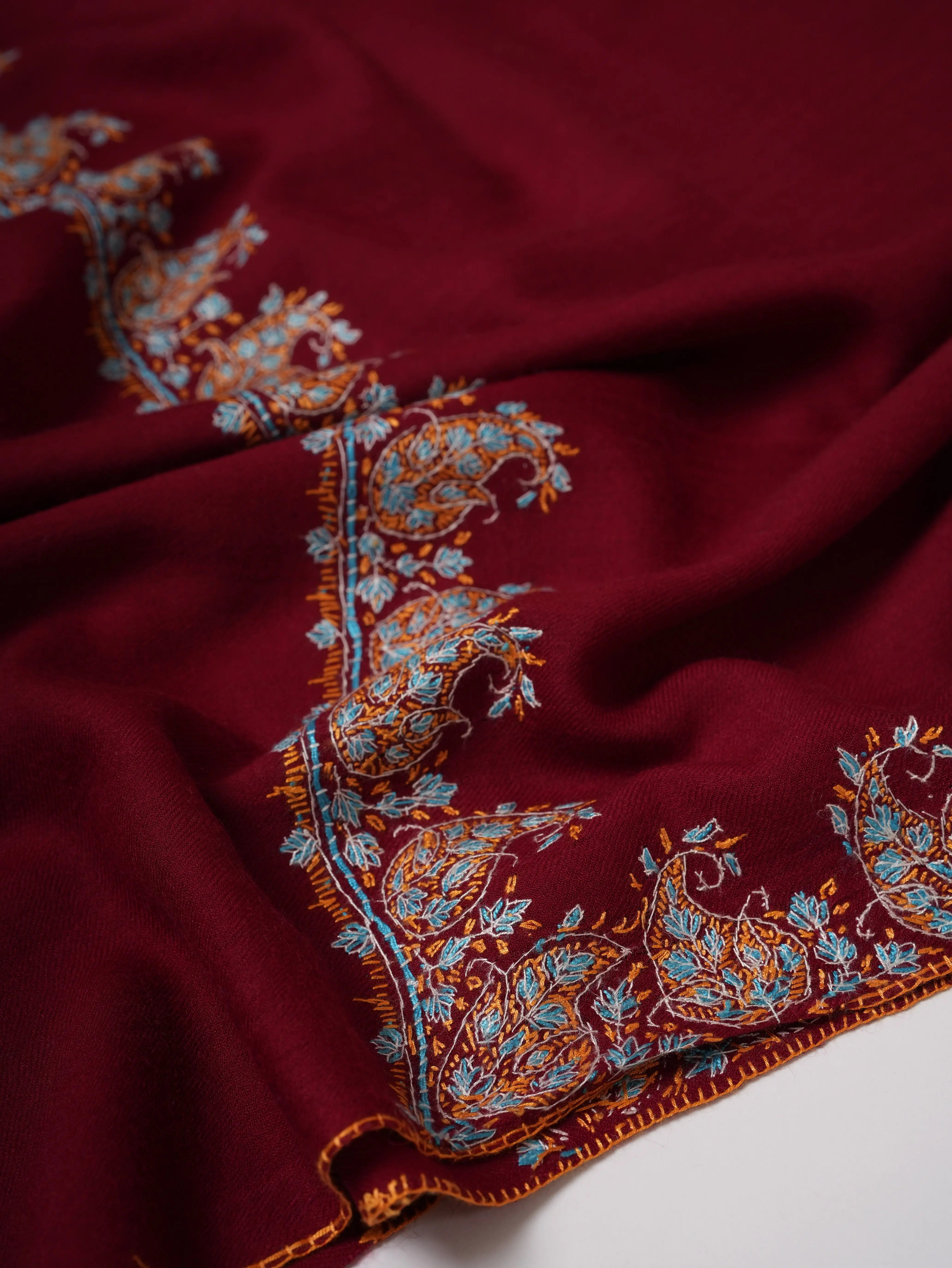 Hand Embroidered Fine Wool Shawl with Paisley Neemdaur Motif Shahkaar