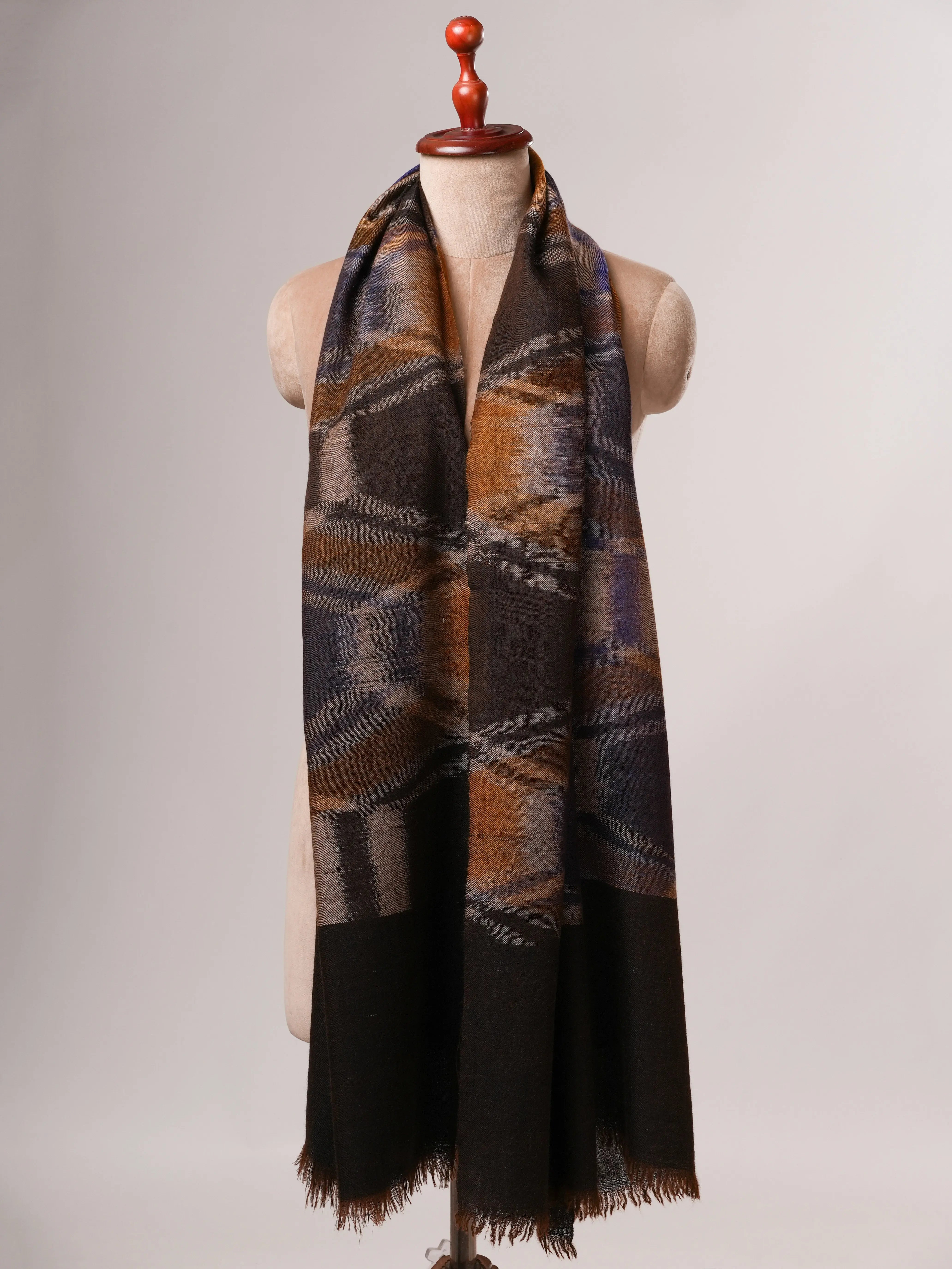 Authentic Handloomed Ikat Pure Pashmina Shawl Shahkaar