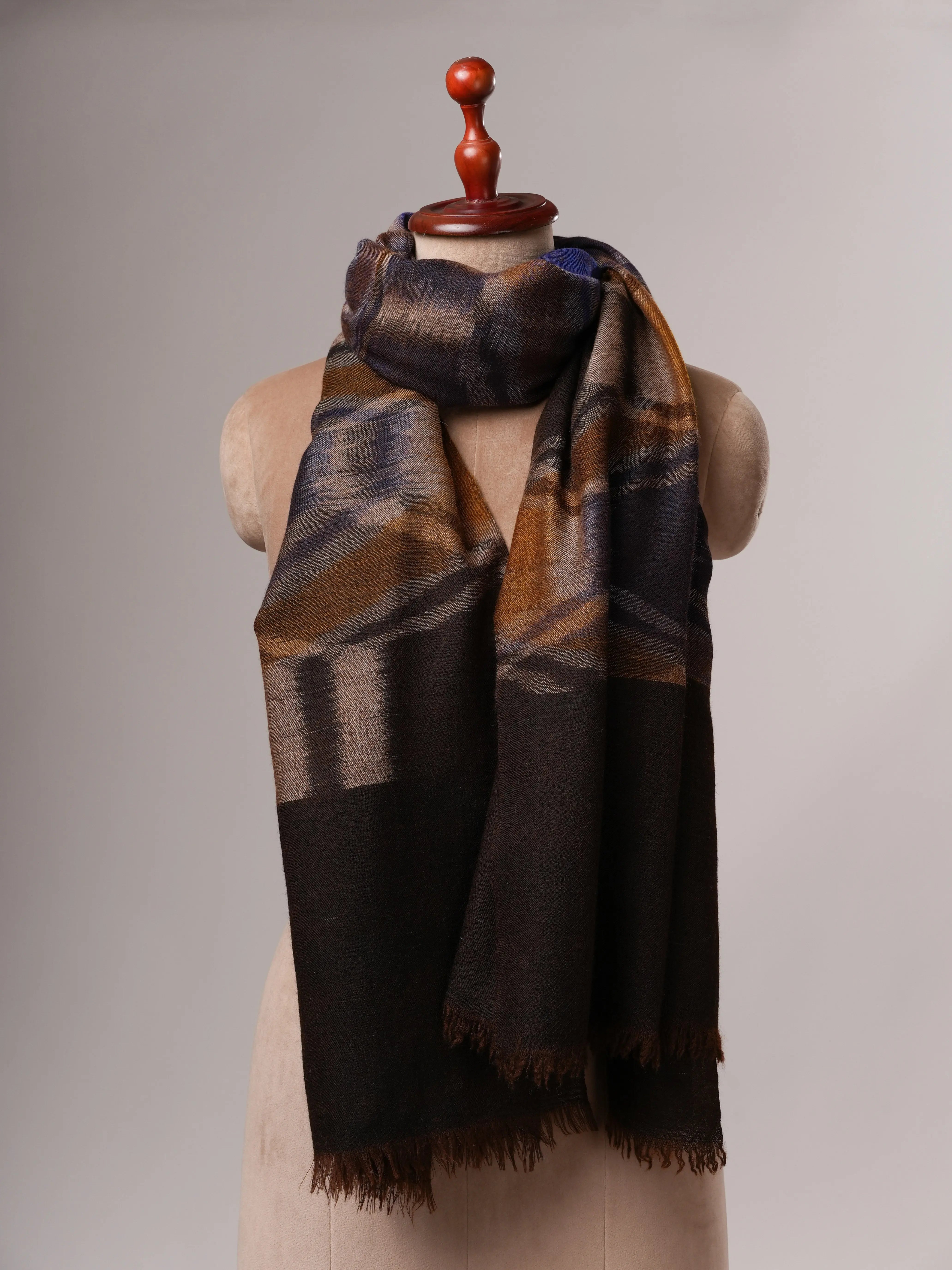 Authentic Handloomed Ikat Pure Pashmina Shawl Shahkaar