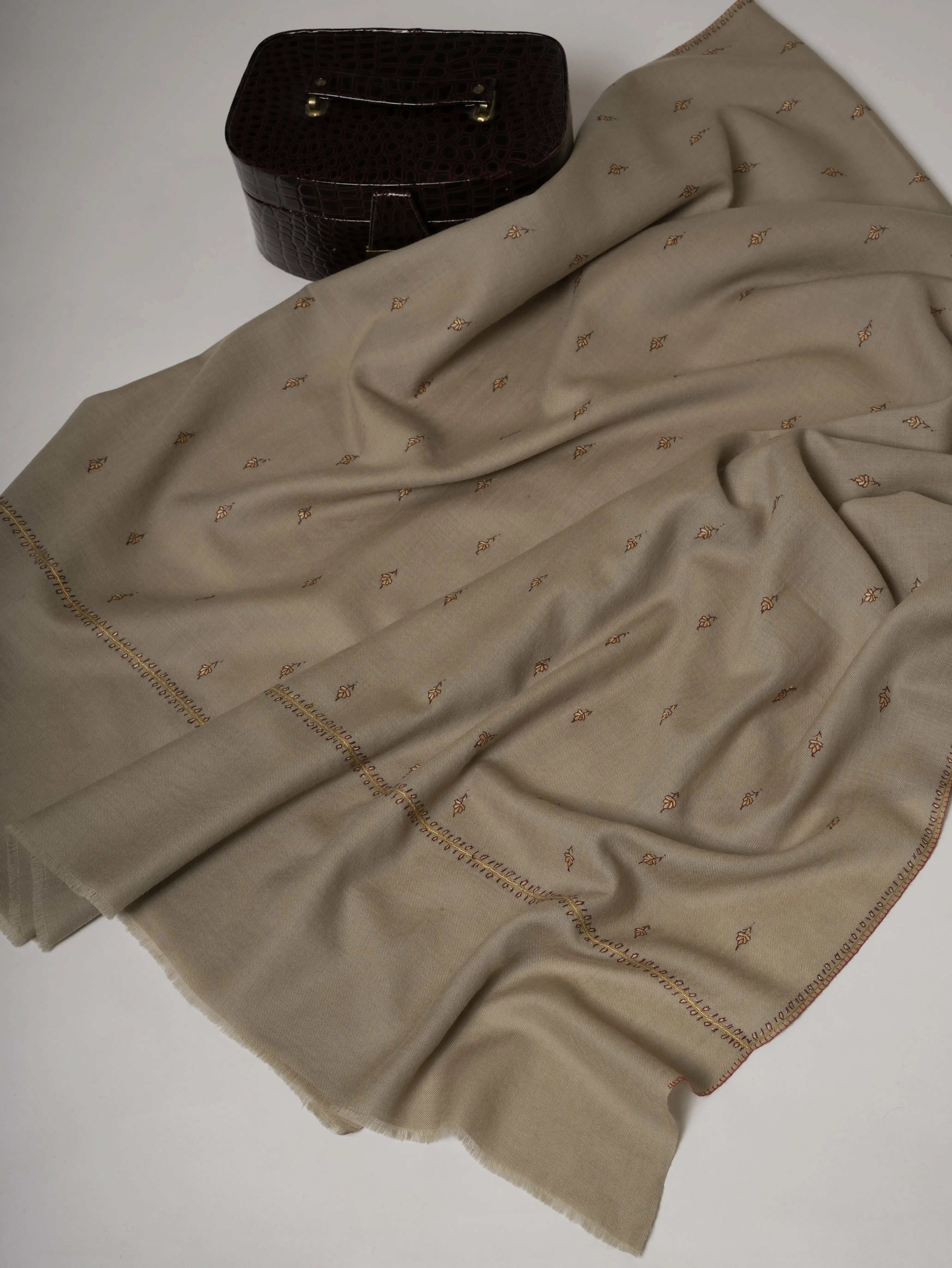 Fine Wool Shawl with Machie Booti Hand Embroidery Shahkaar