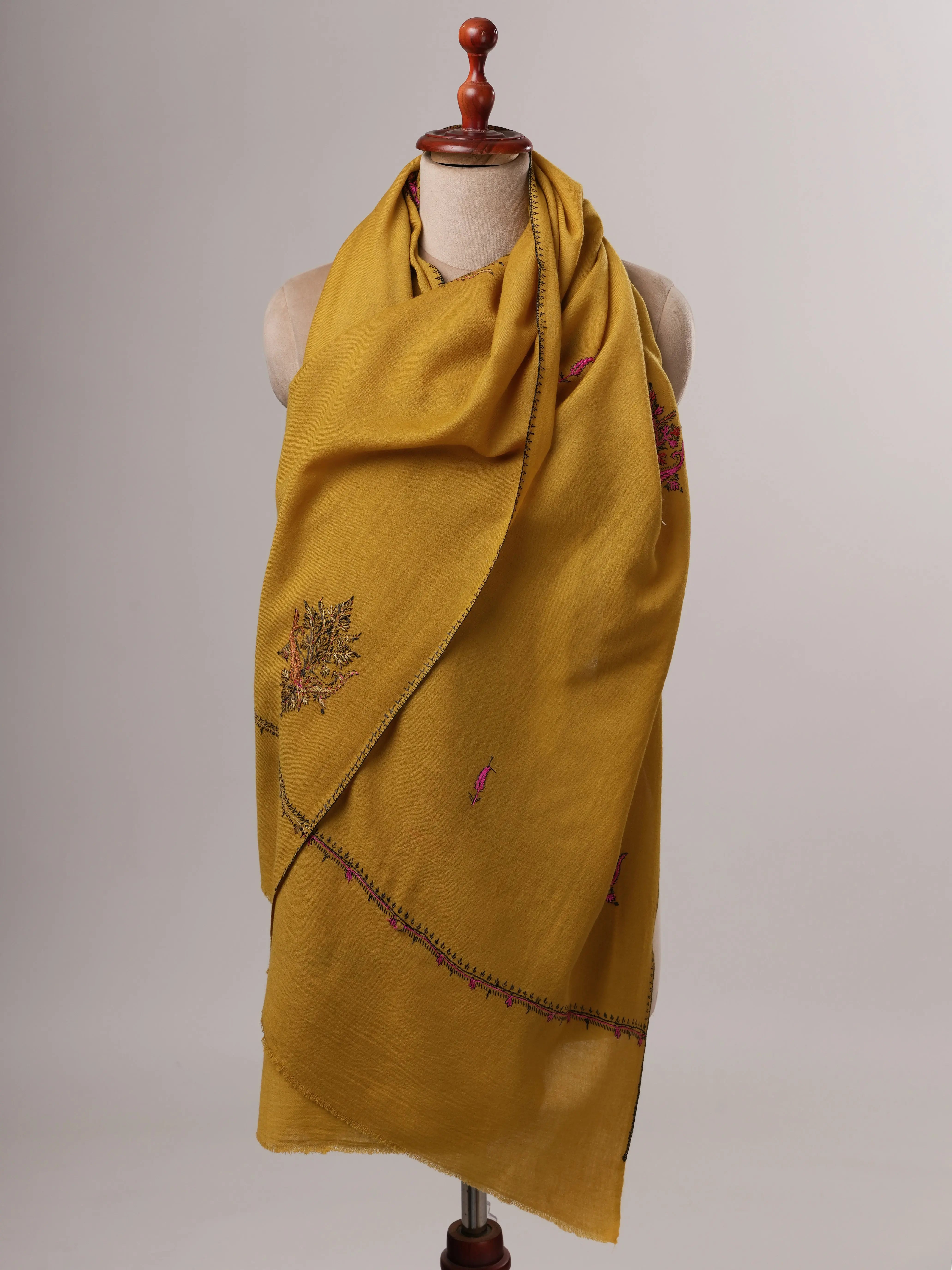 Fine Wool Shawl with Hand-Embroidered Aksi Buteh Motifs Shahkaar