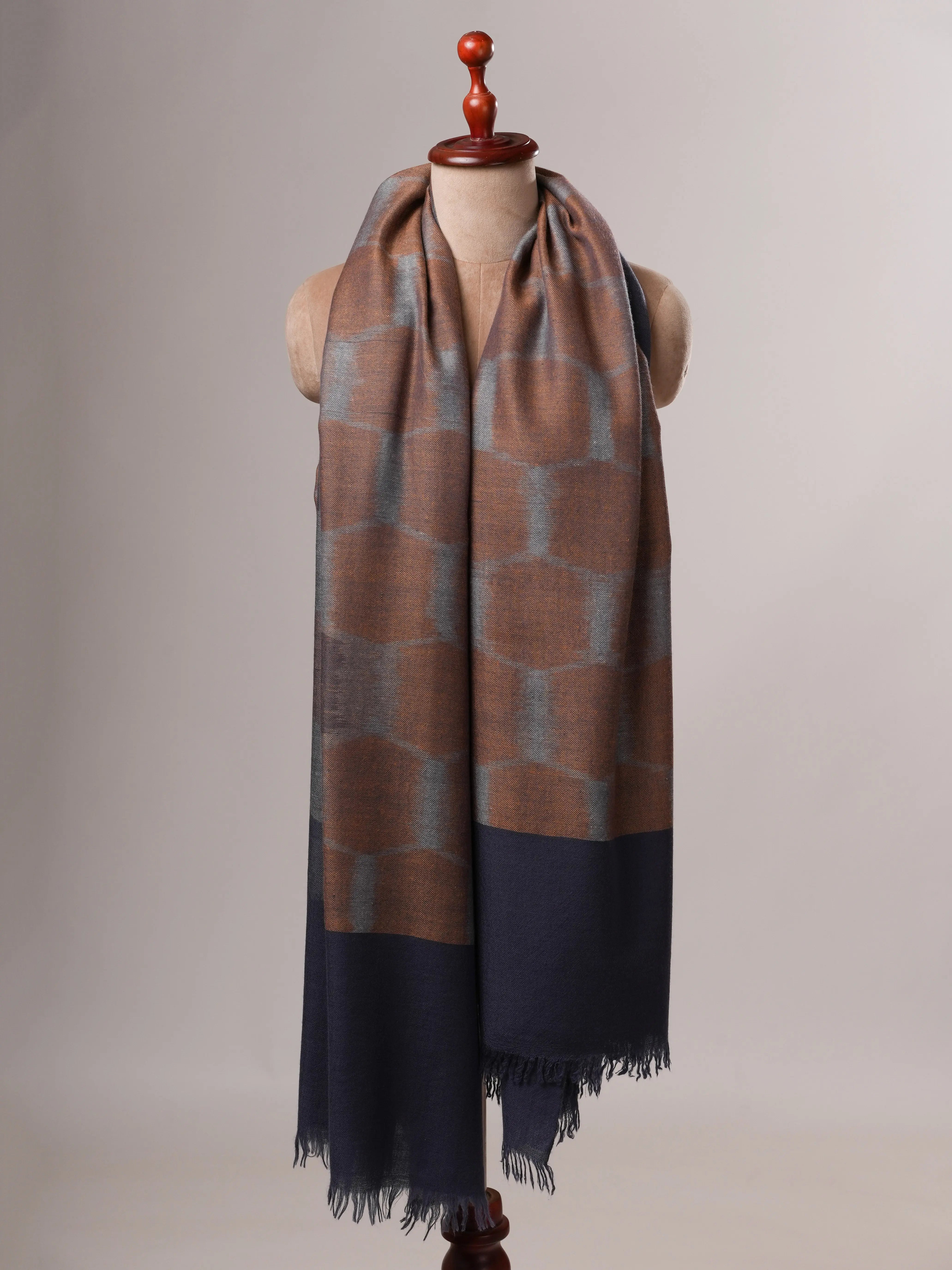 Artisan Crafted Pure Pashmina Shawl with Ikat Weave Shahkaar