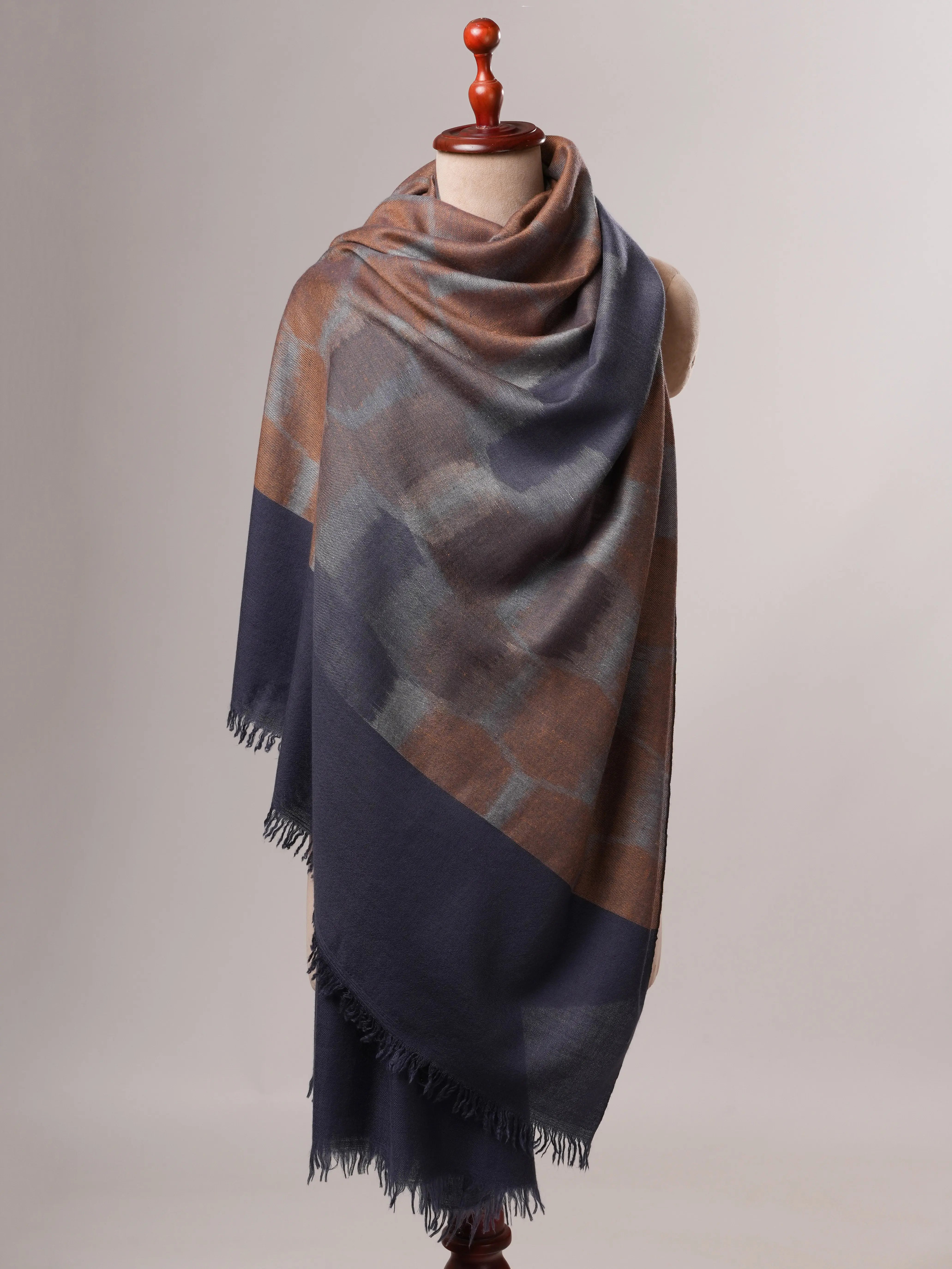 Artisan Crafted Pure Pashmina Shawl with Ikat Weave Shahkaar