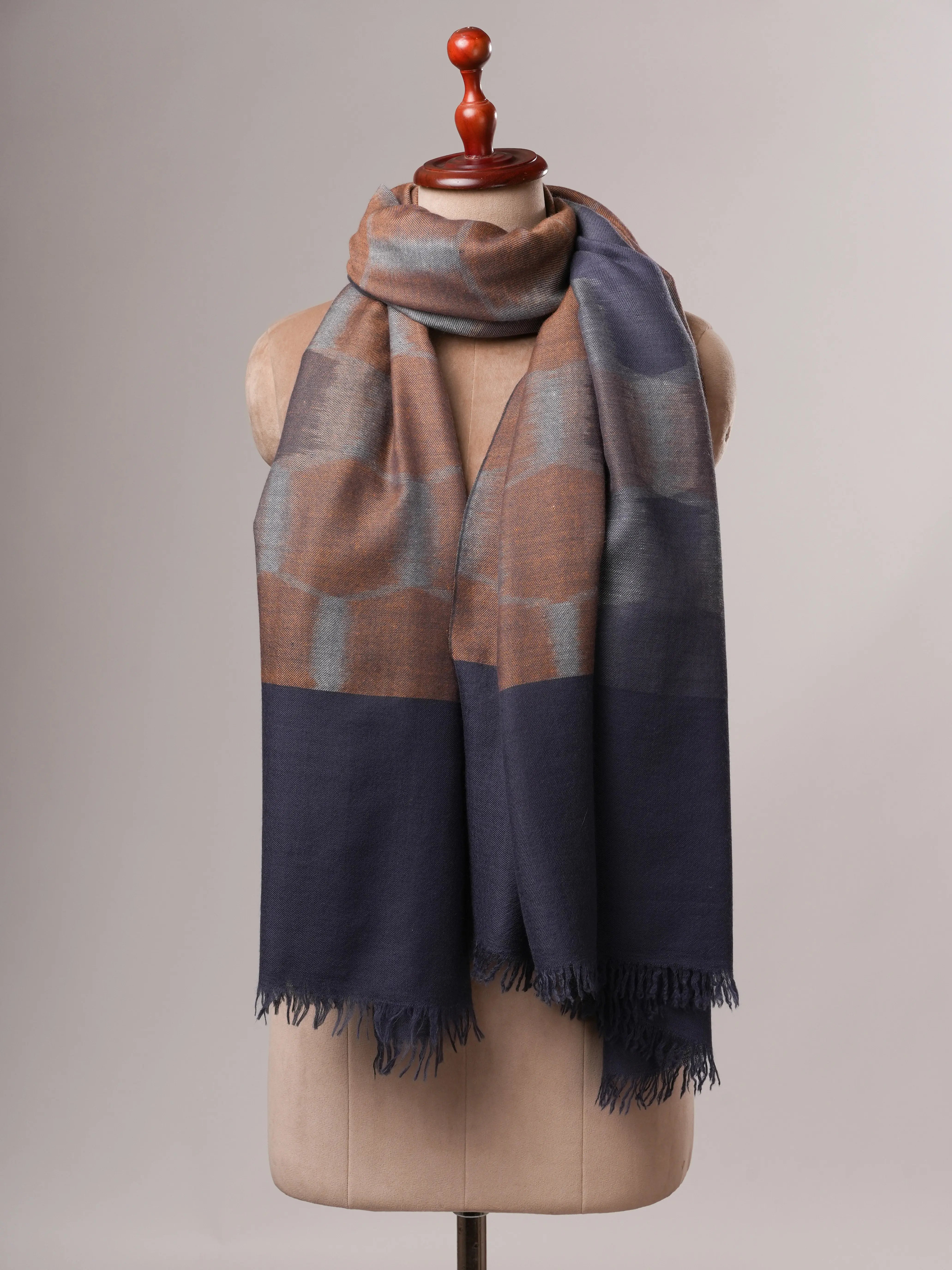 Artisan Crafted Pure Pashmina Shawl with Ikat Weave Shahkaar