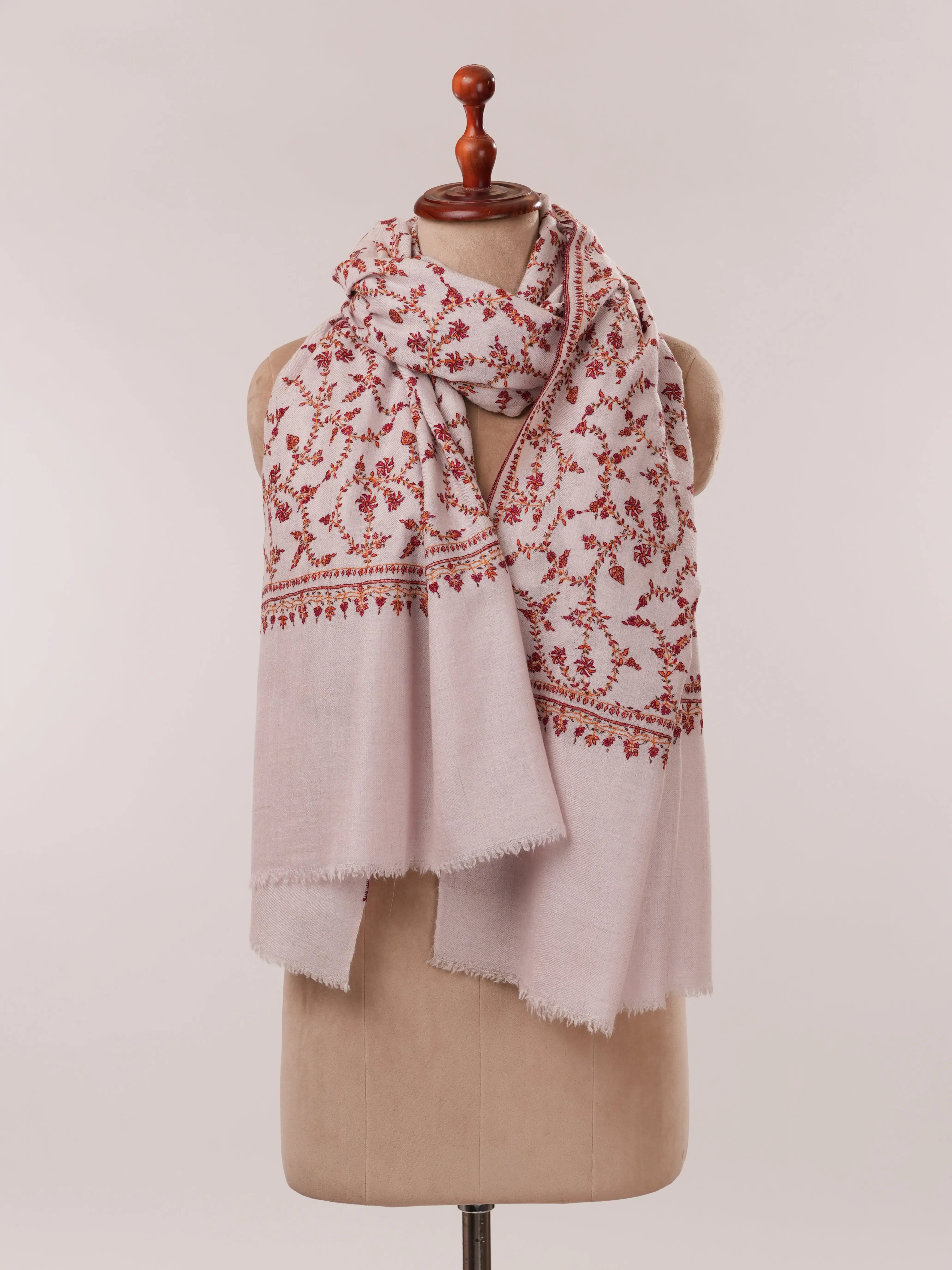 Baby Pink Pure Pashmina Shawl with Hand Sozni Embroidery Shahkaar.com