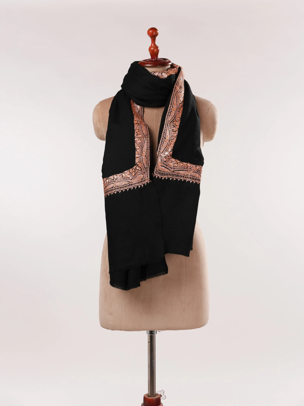 Hand Tilla Embroidery Black Pure Wool Soft Shawl Shahkaar.com