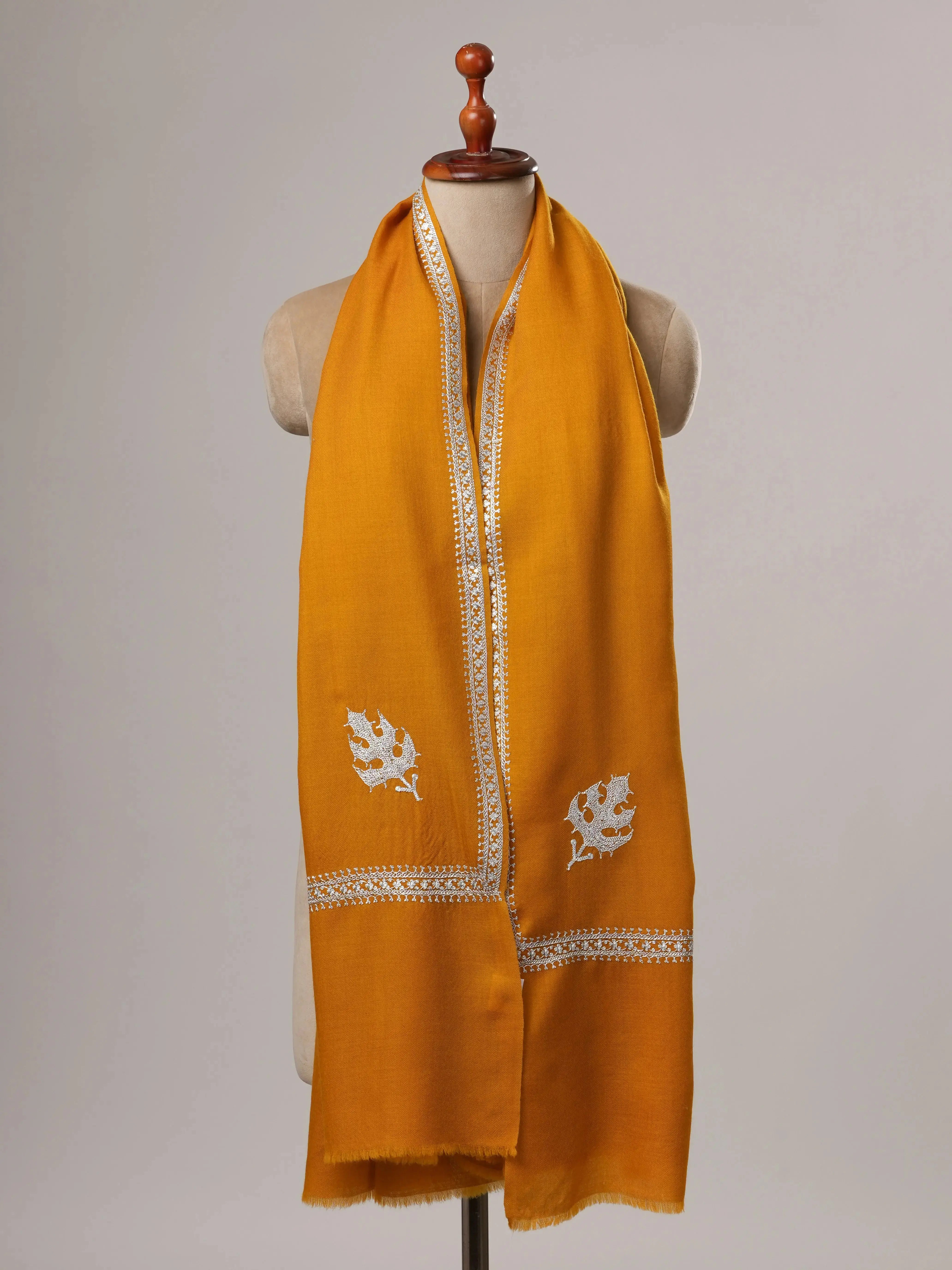 Mustard Hashia Tilla Hand Embroidered Fine Wool Shawl Shahkaar