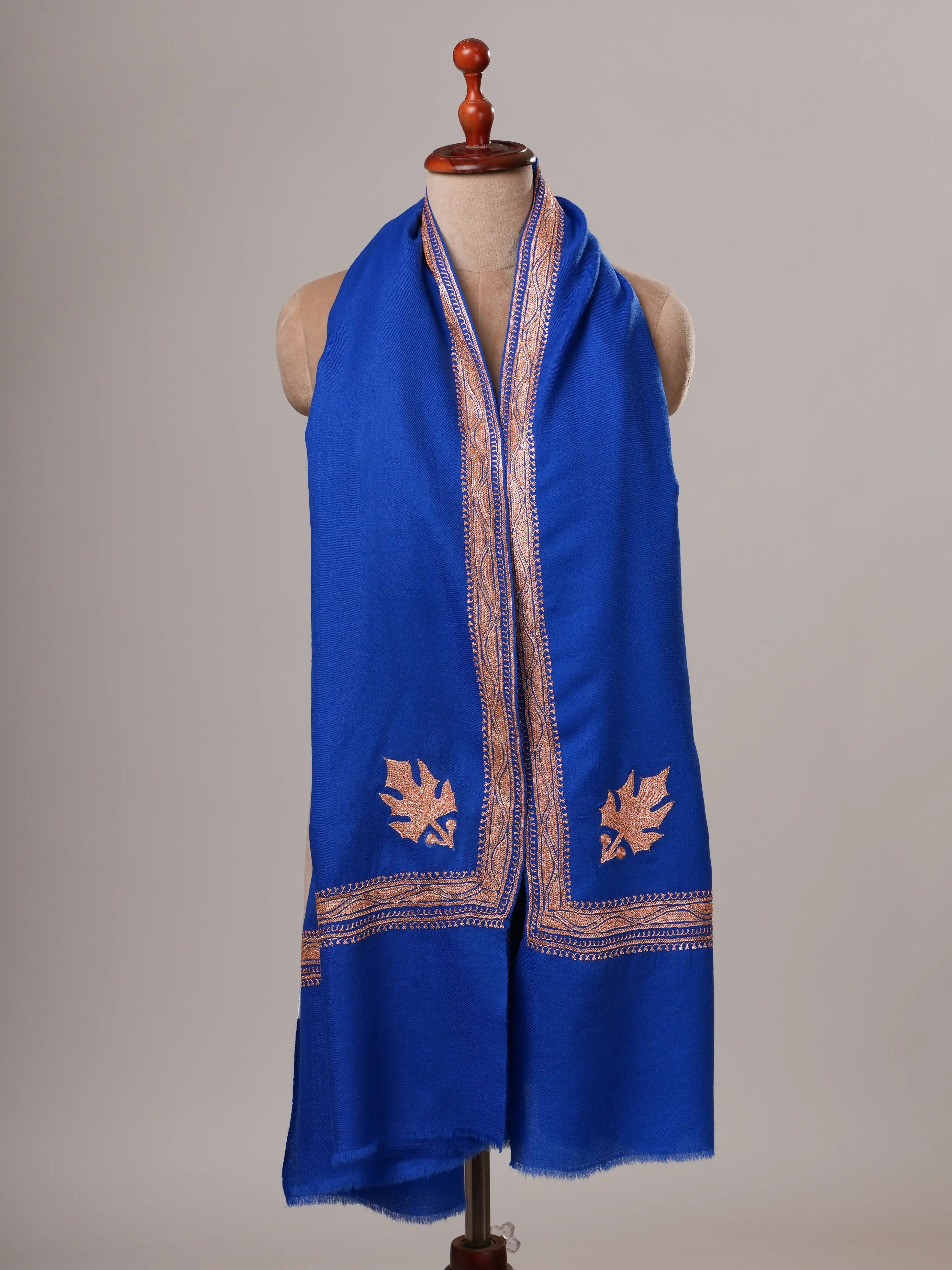 Blue Tilla Hand Embroidered Fine Wool Shawl Shahkaar