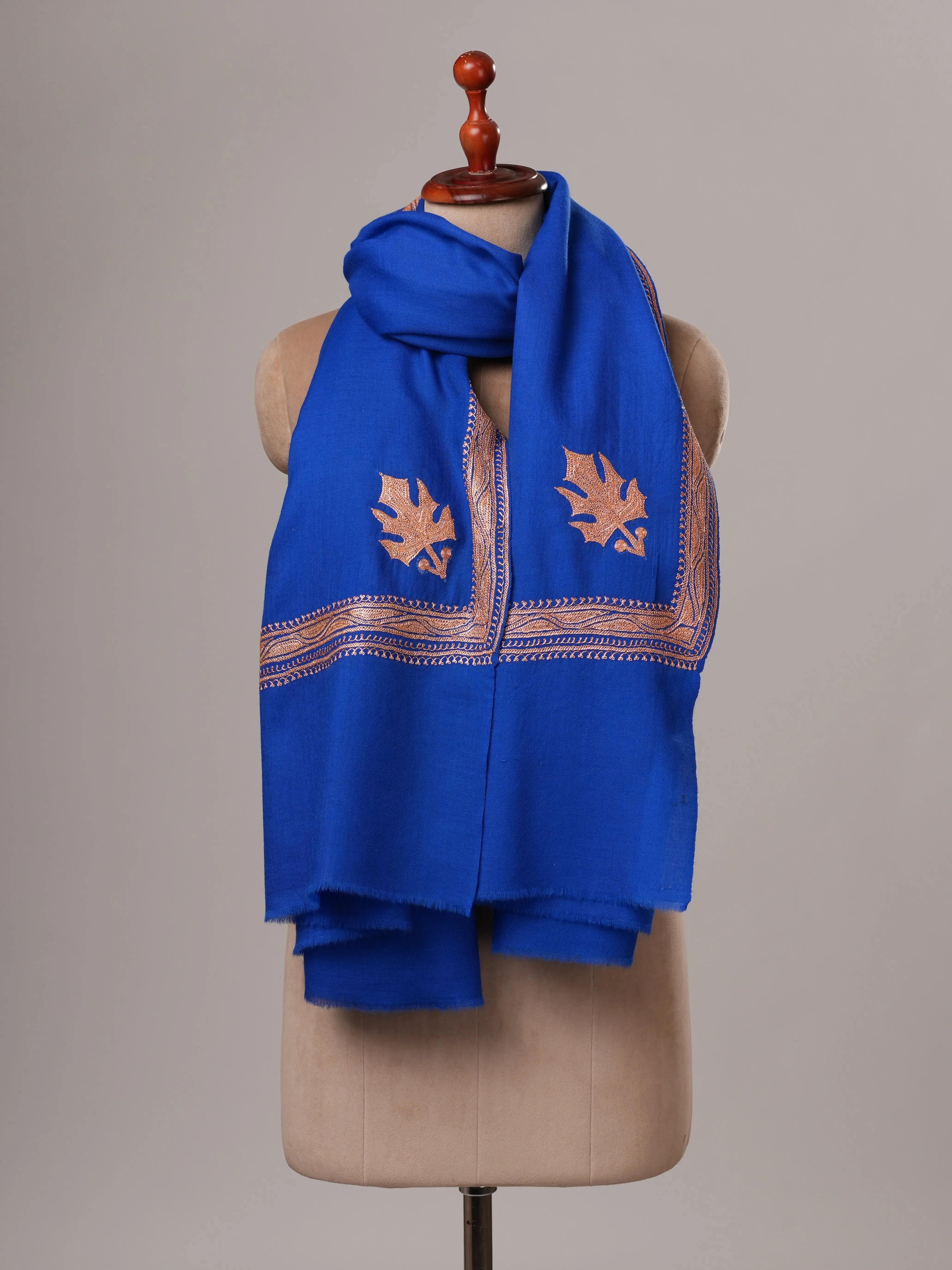 Blue Tilla Hand Embroidered Fine Wool Shawl Shahkaar