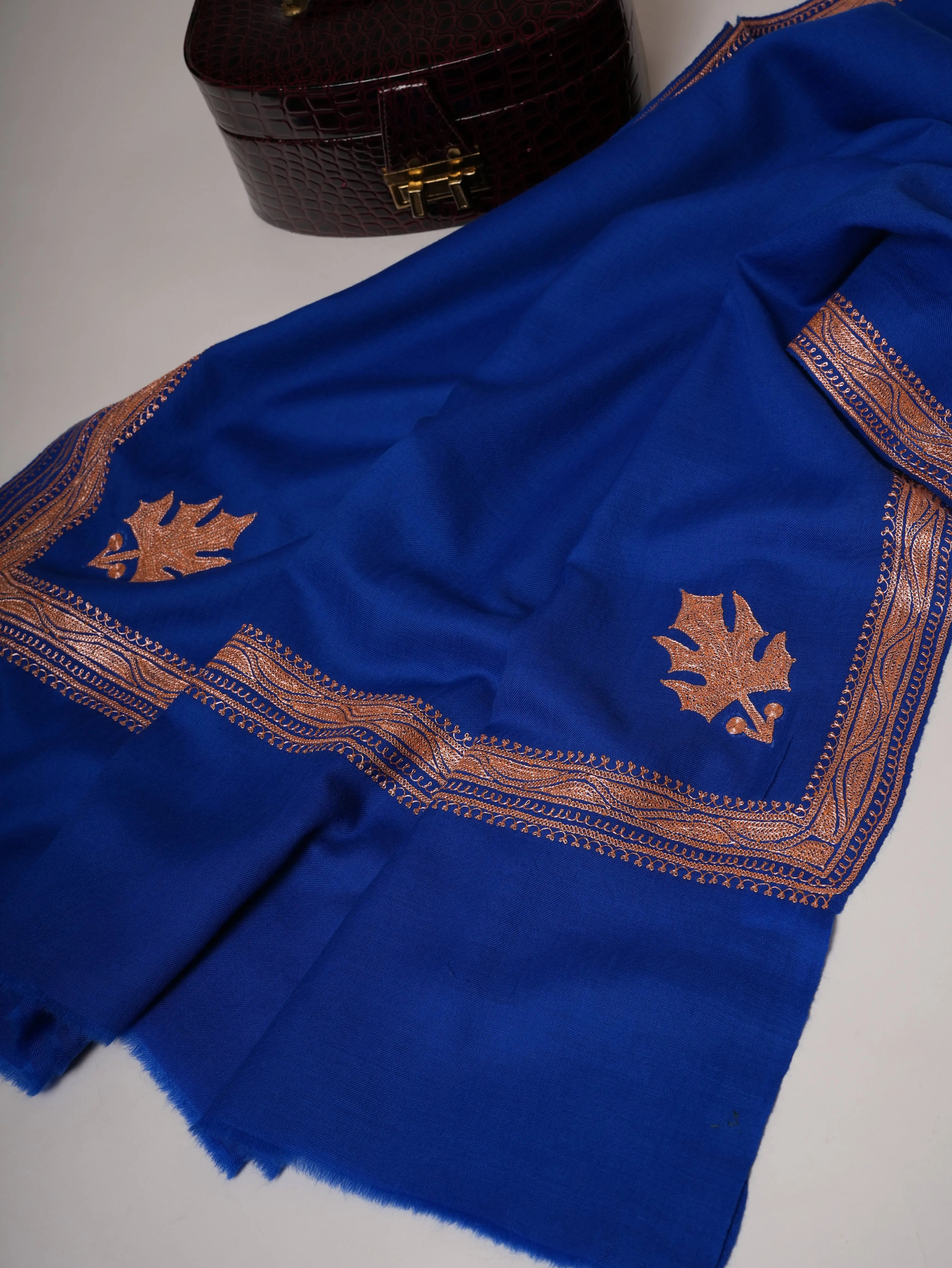 Blue Tilla Hand Embroidered Fine Wool Shawl Shahkaar