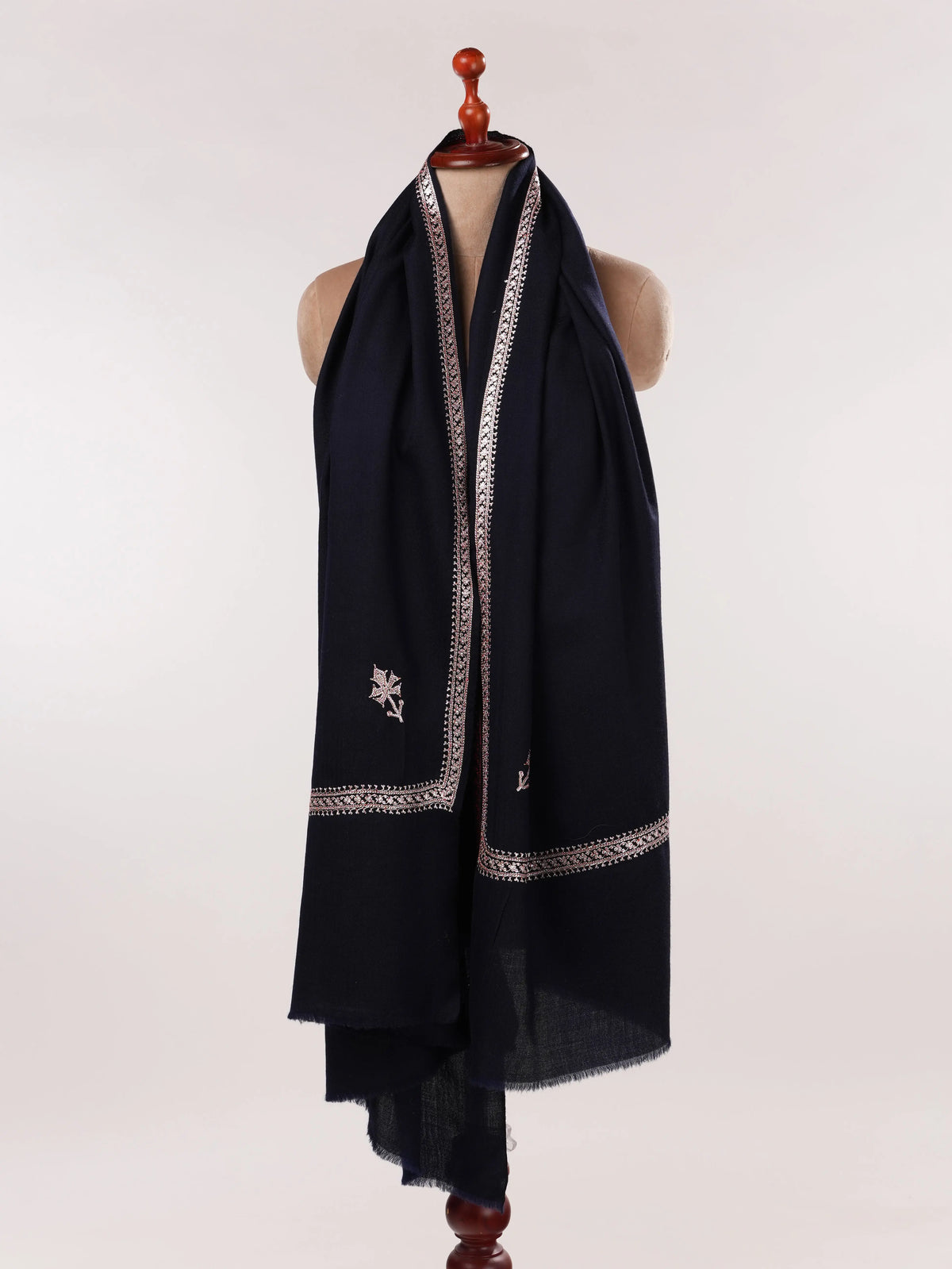 Baildar Hand Tilla Embroidered Dark Blue Authentic Fine Wool Shawl Shahkaar.com