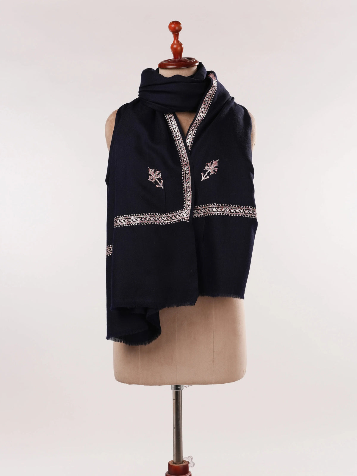 Baildar Hand Tilla Embroidered Dark Blue Authentic Fine Wool Shawl Shahkaar.com