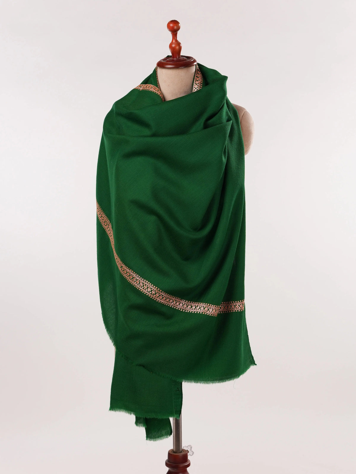 Emerald Green Fine Wool Shawl with Baildar Hand Tilla Embroidery Shahkaar.com