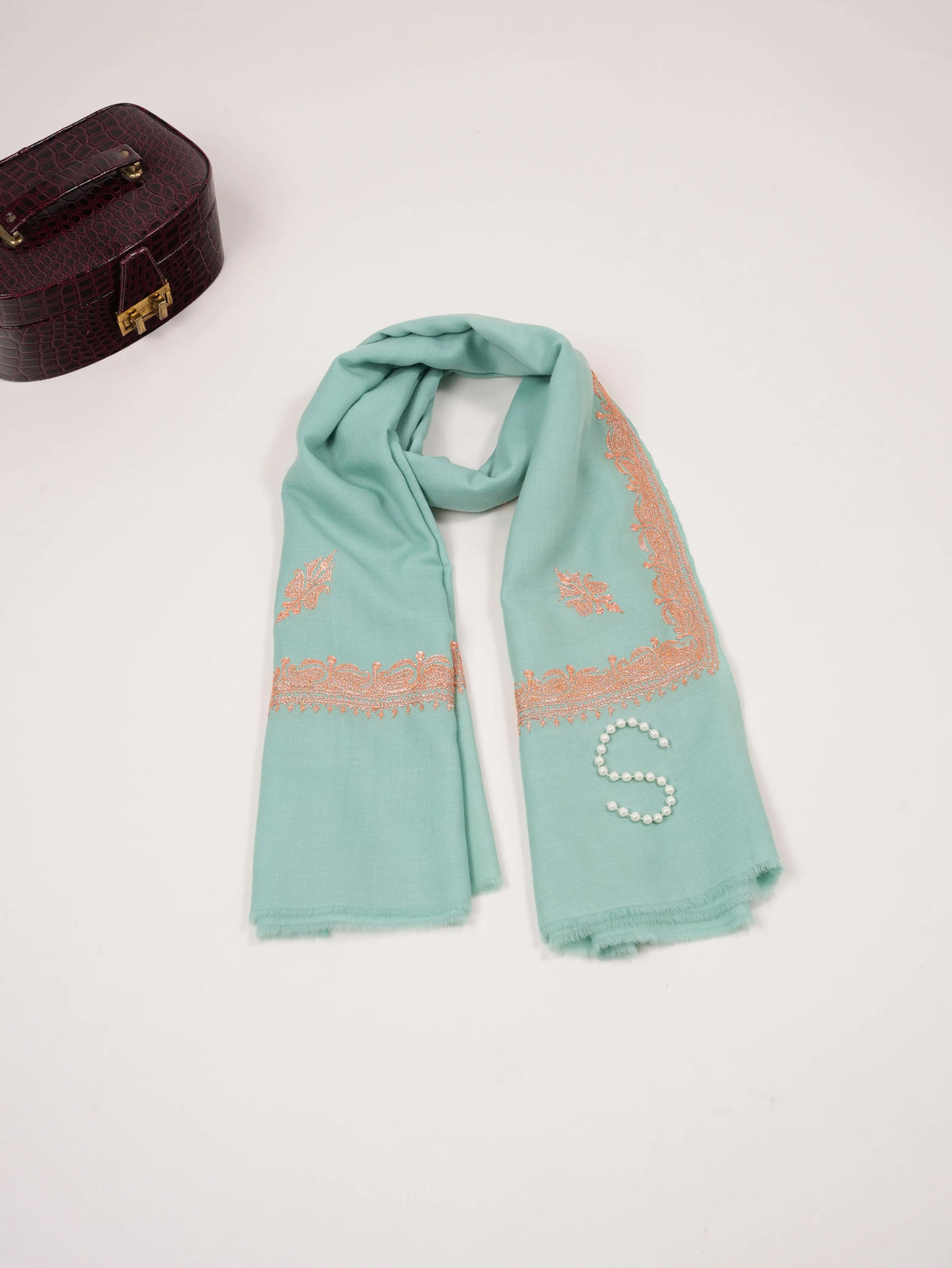 Sky Blue Fine Wool Shawl with Hand Tilla Hashidar Embroidery Shahkaar.com