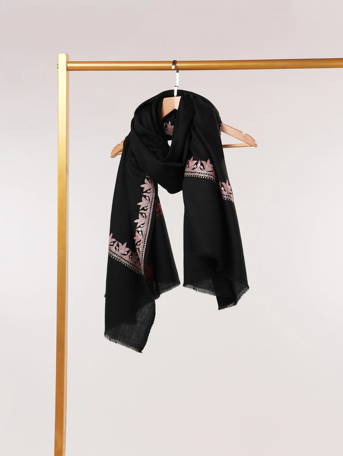 Black Fine Wool Shawl with Kashmiri Hand Tilla Neemdaur Embroidery Shahkaar.com
