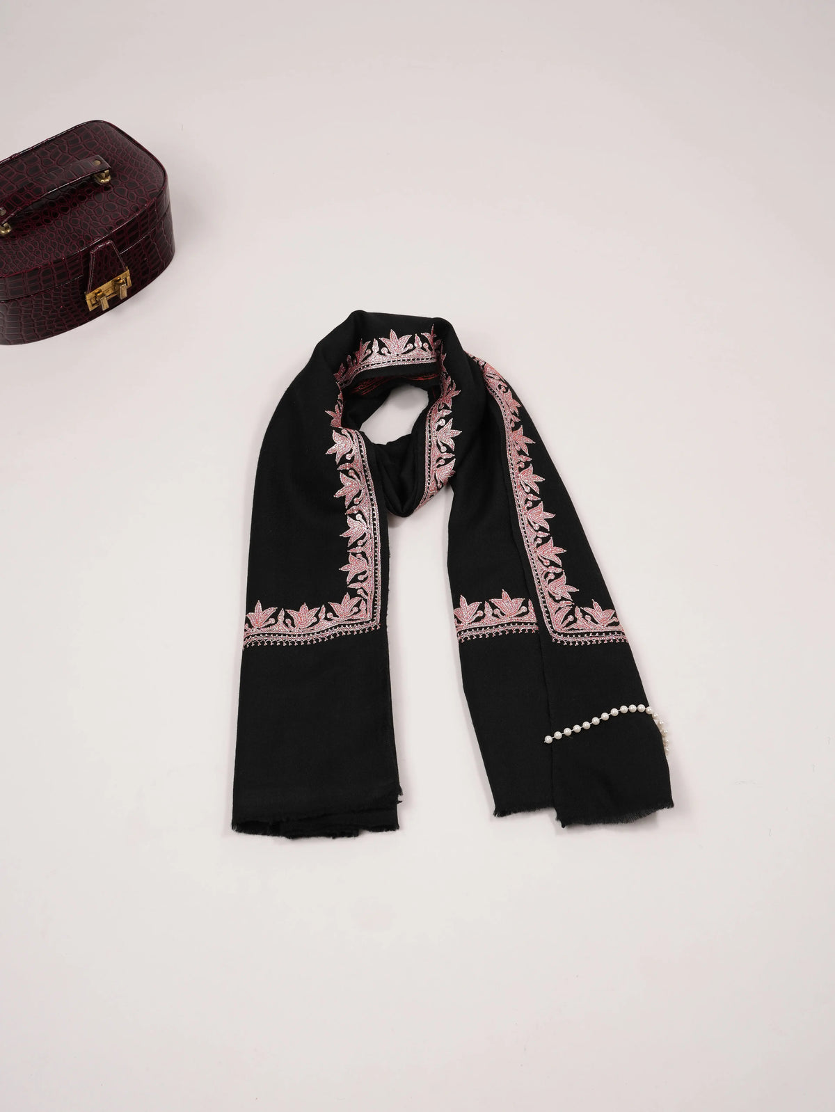 Black Fine Wool Shawl with Kashmiri Hand Tilla Neemdaur Embroidery Shahkaar.com