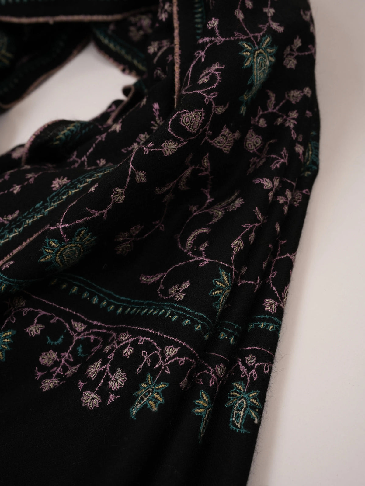 Black Scarf with Jali Hand Embroidery on Handwoven Cashmere Shahkaar.com