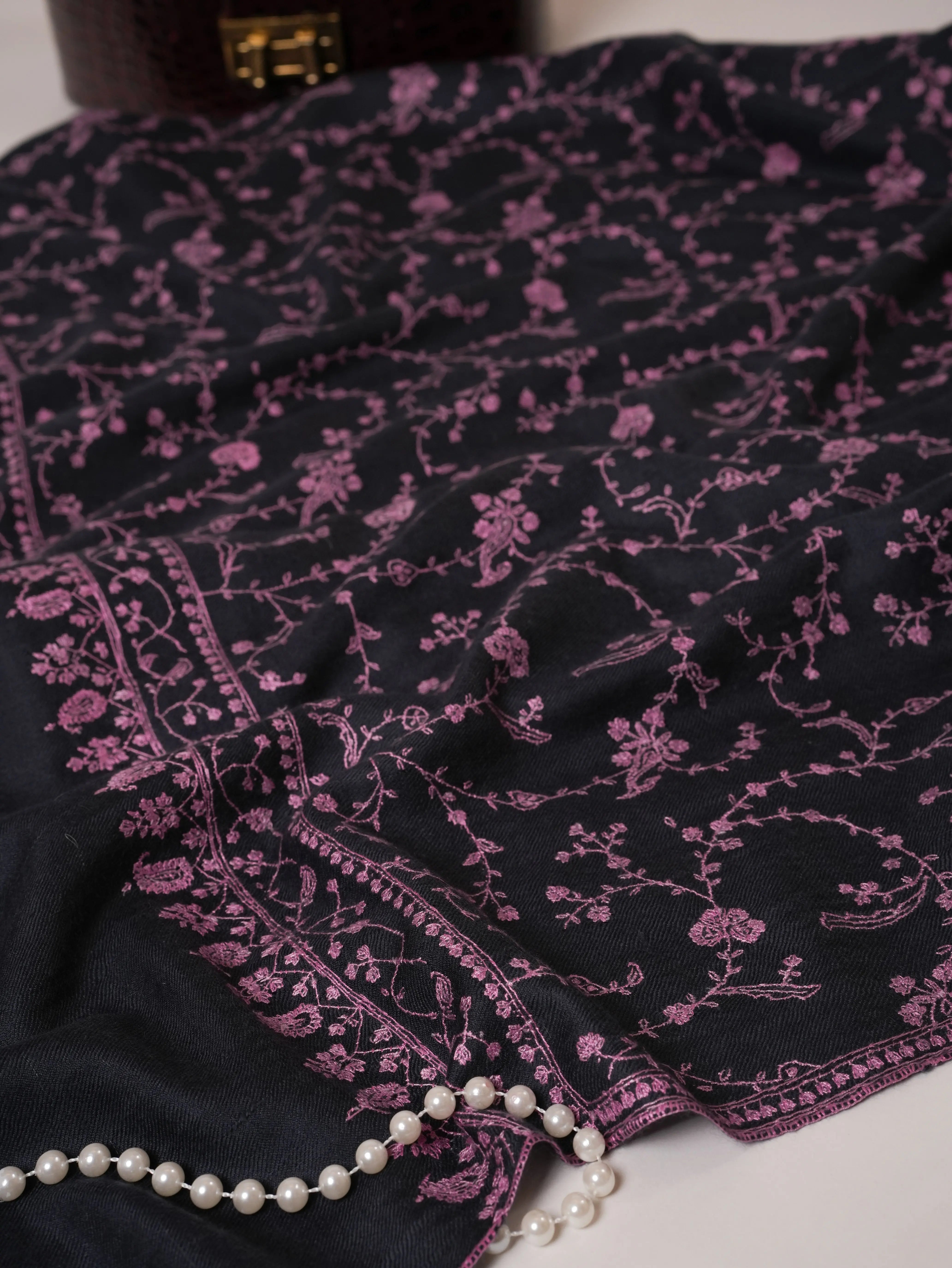Featherlight Handwoven Pashmina Shawl with Detailed Hand Embroidery Shahkaar Global