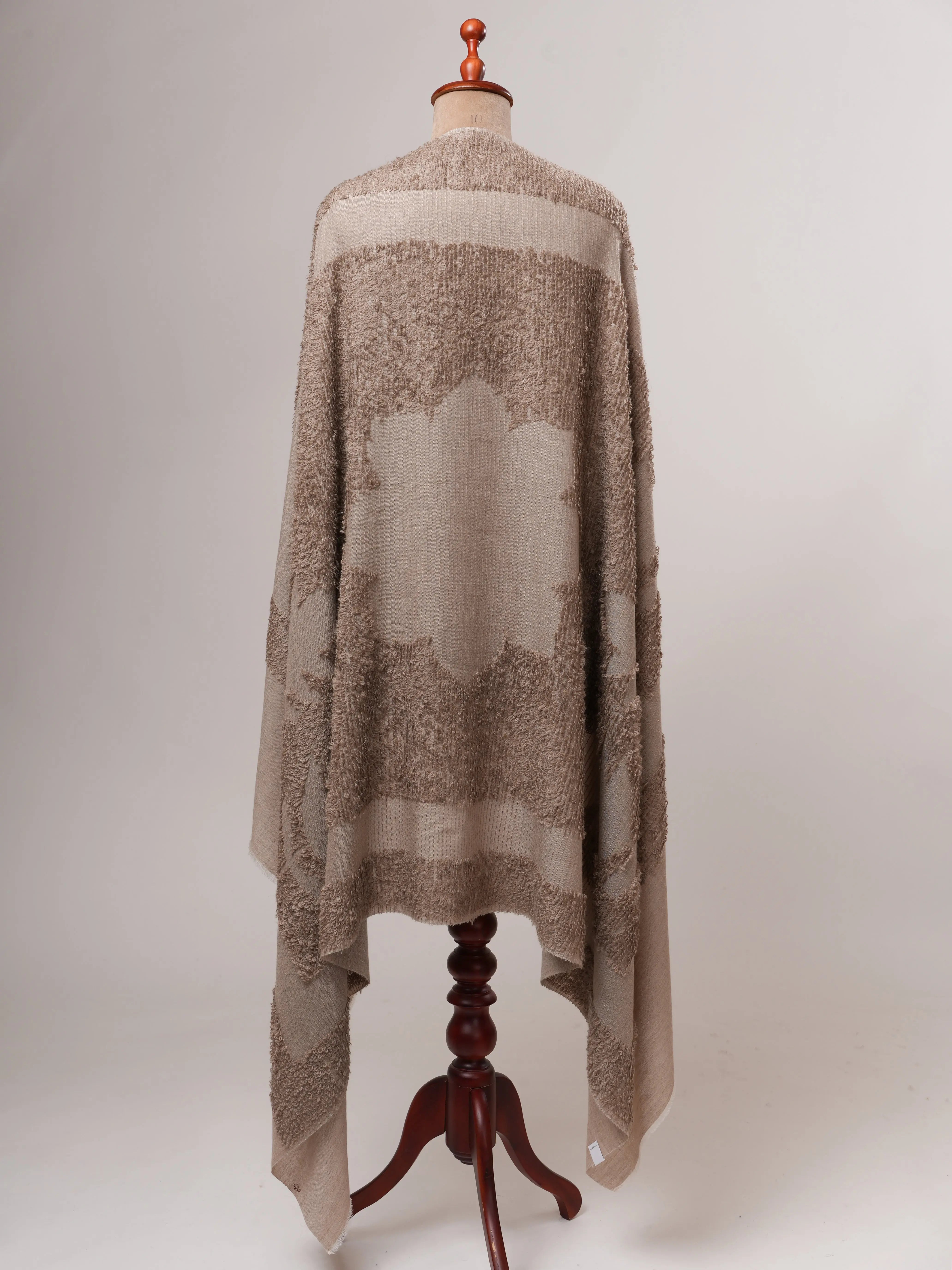 Natural Grey Handwoven Towel Weave Pashmina Shawl Shahkaar