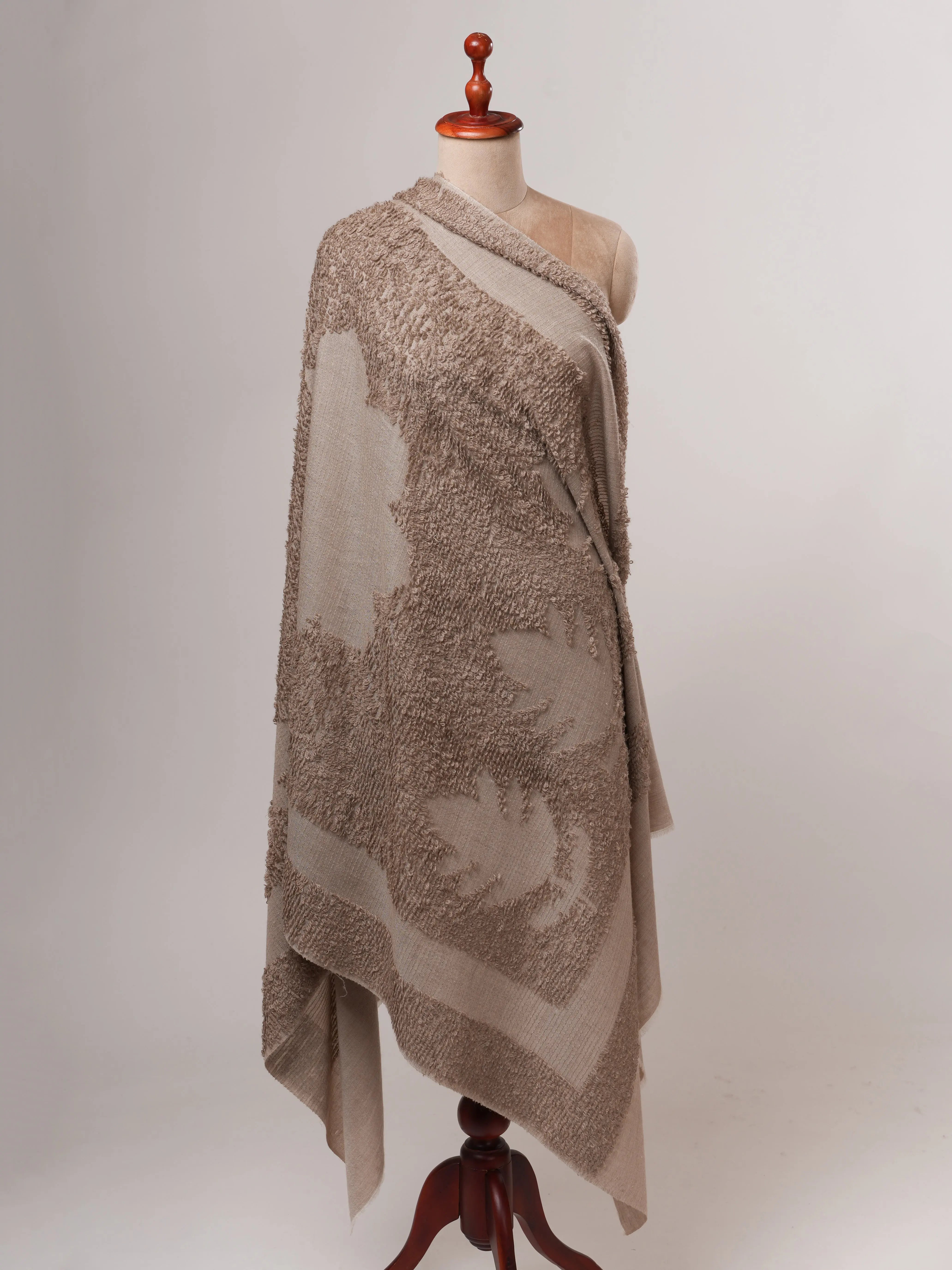 Natural Grey Handwoven Towel Weave Pashmina Shawl Shahkaar