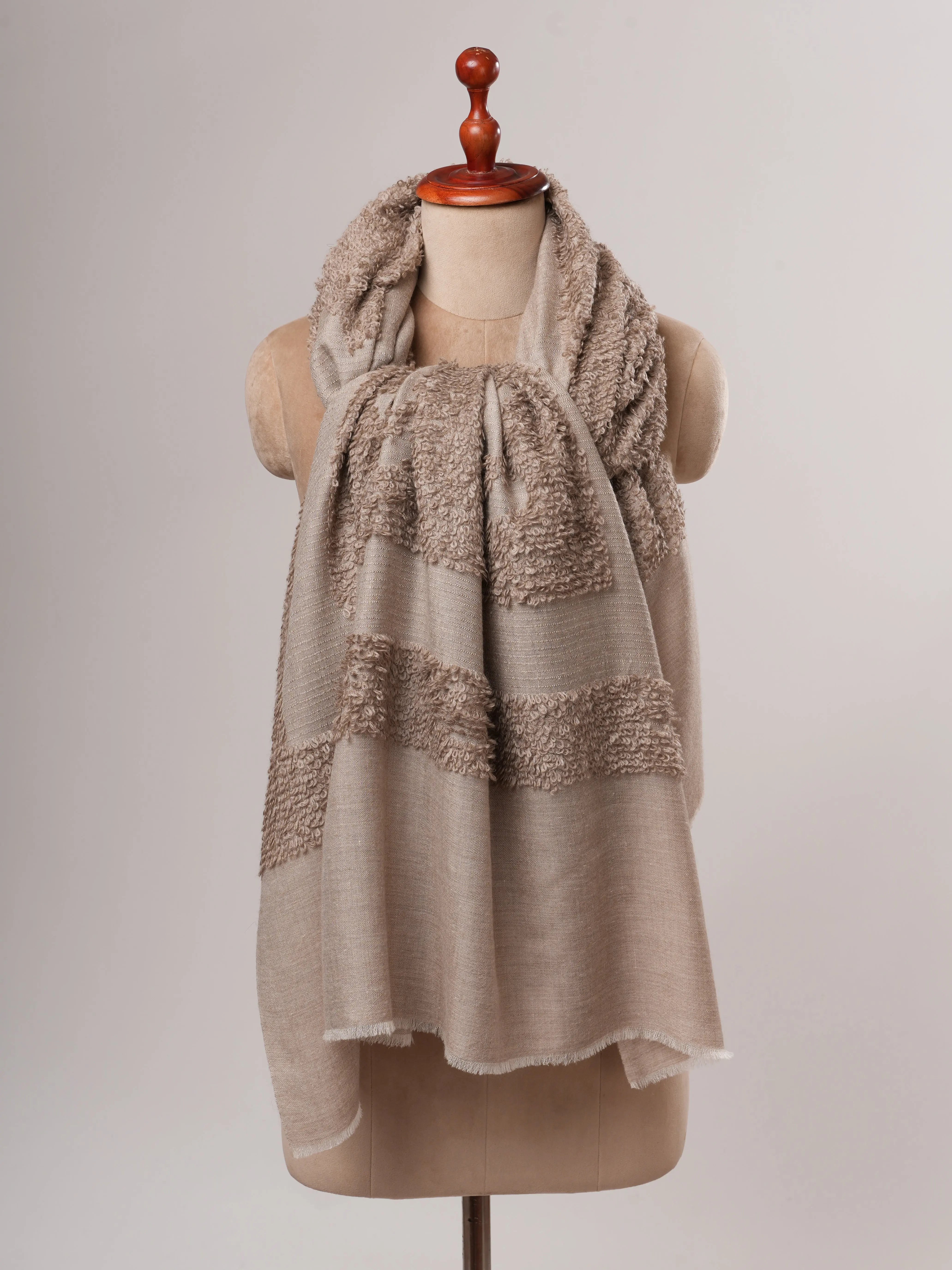Natural Grey Handwoven Towel Weave Pashmina Shawl Shahkaar
