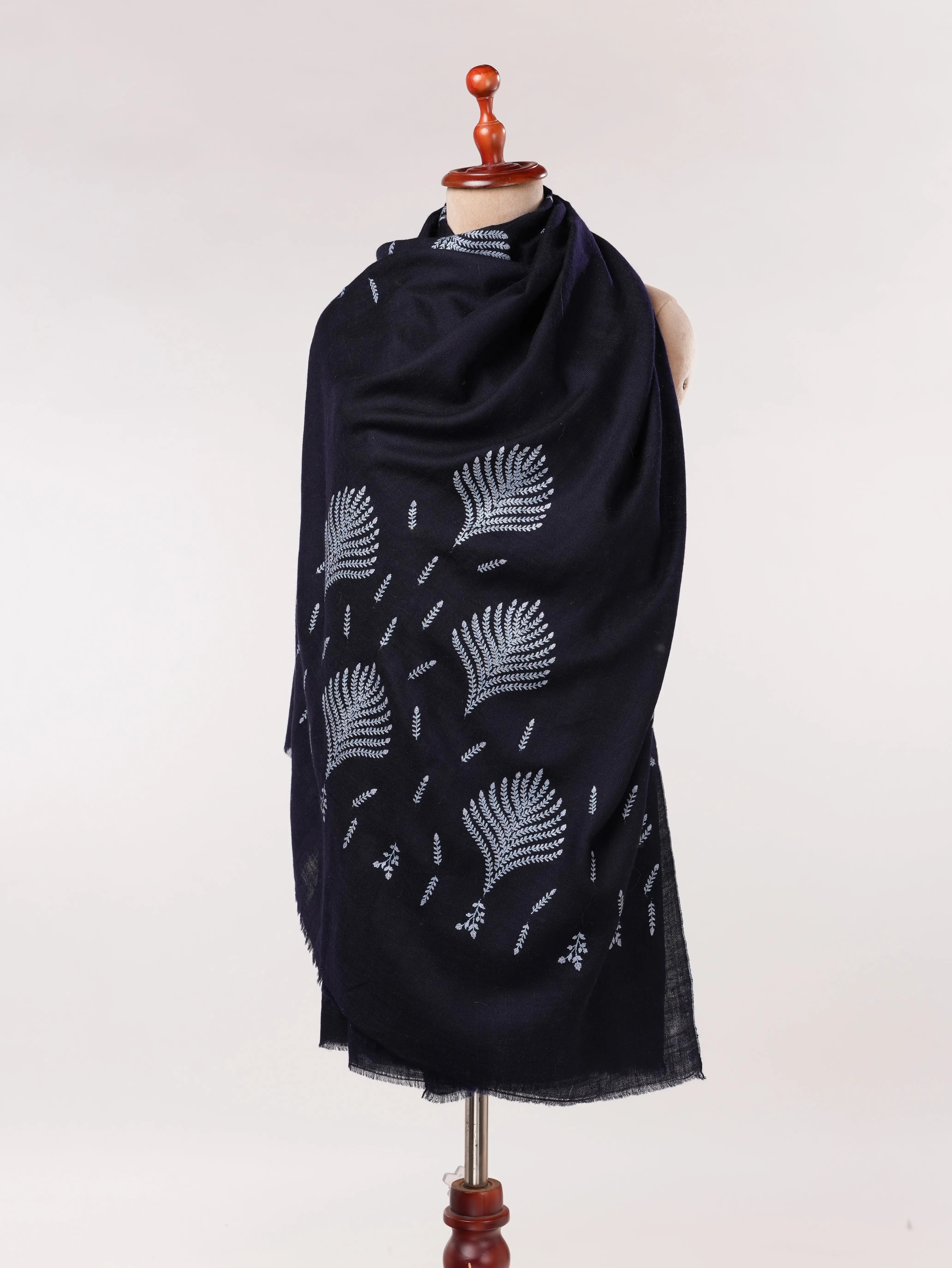 Hand Embroidered Dark Blue Kashmiri Handwoven Pashmina Shawl Shahkaar.com