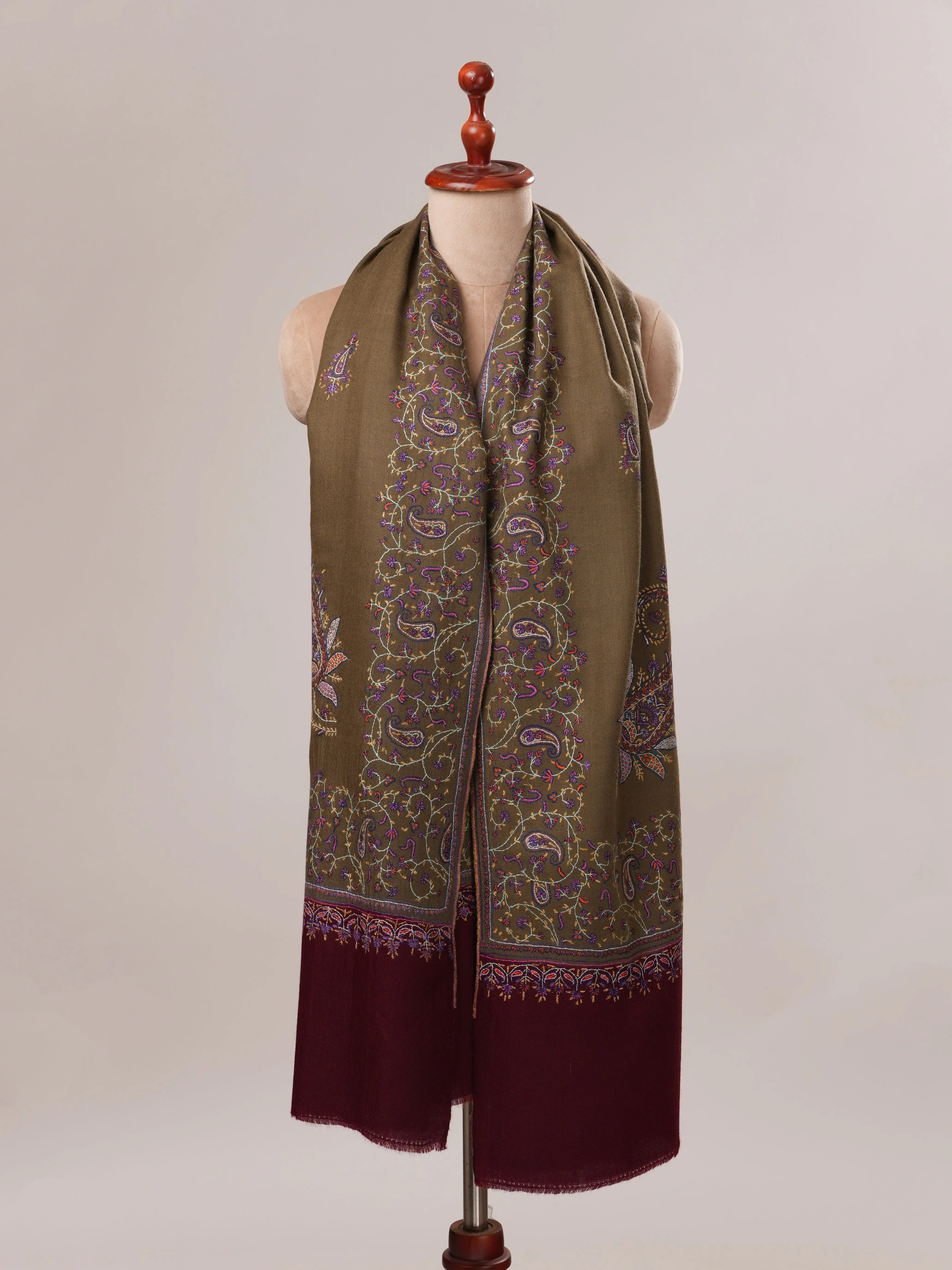 Pure Pashmina Shawl with Delicate Sozni Hand Embroidery Shahkaar.com