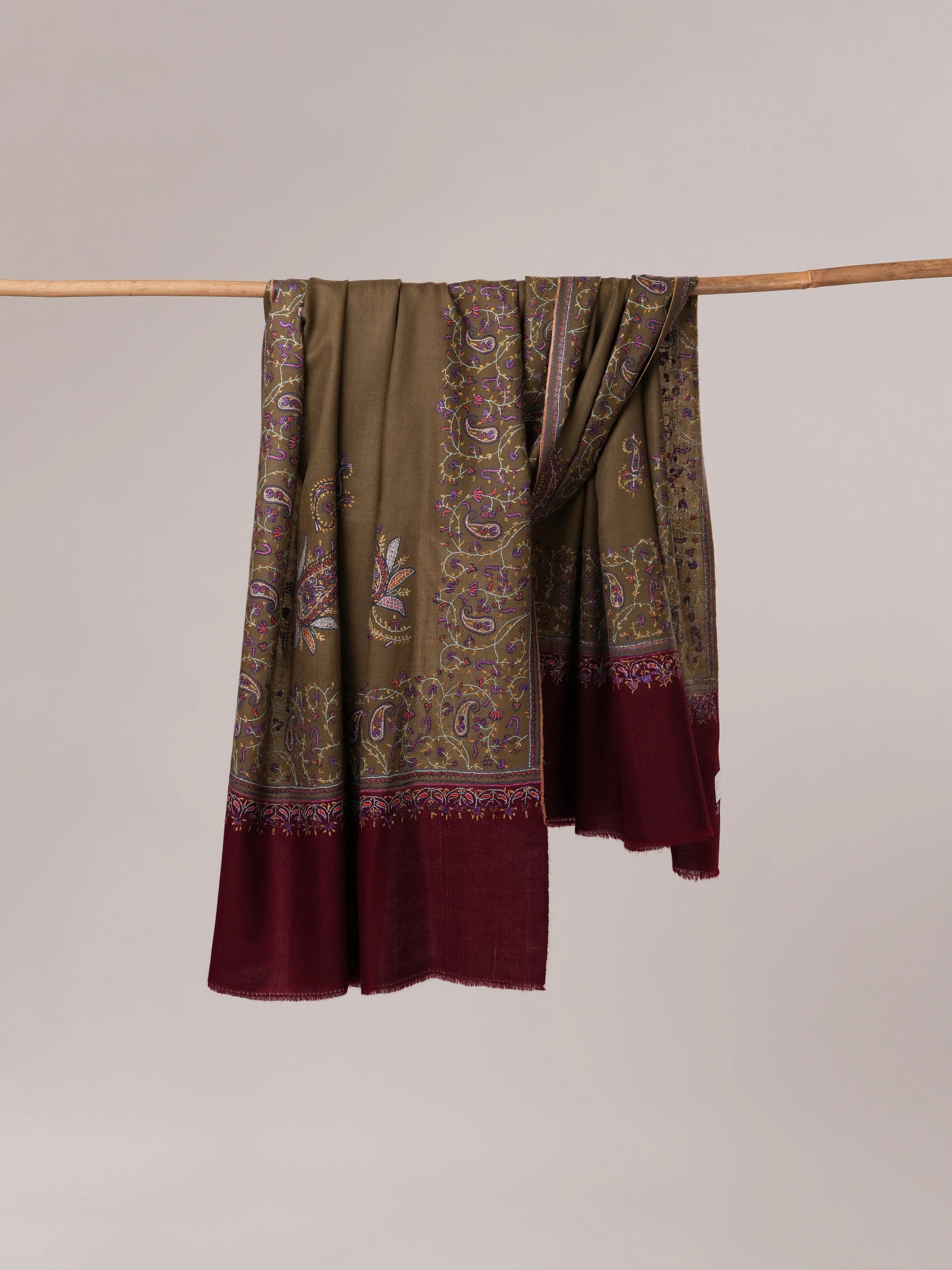 Pure Pashmina Shawl with Delicate Sozni Hand Embroidery Shahkaar.com