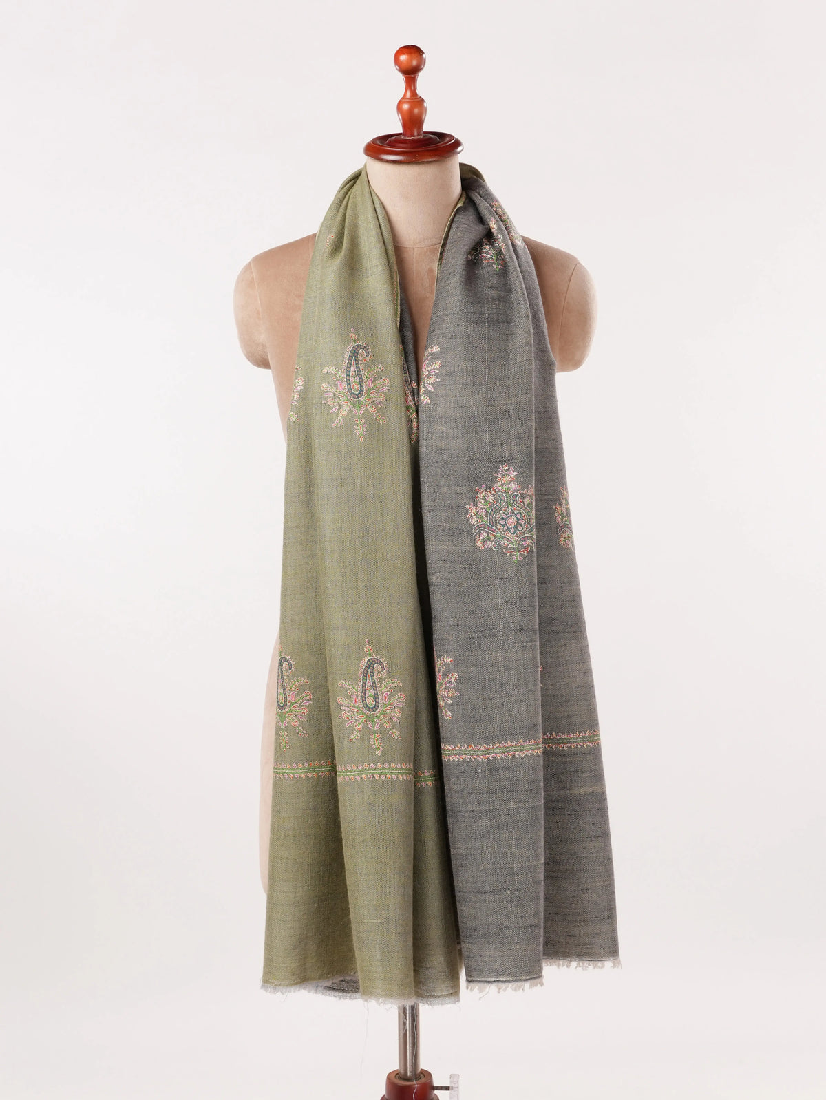 Dualtone Handwoven Pashmina Shawl with Buteh Hand Embroidery