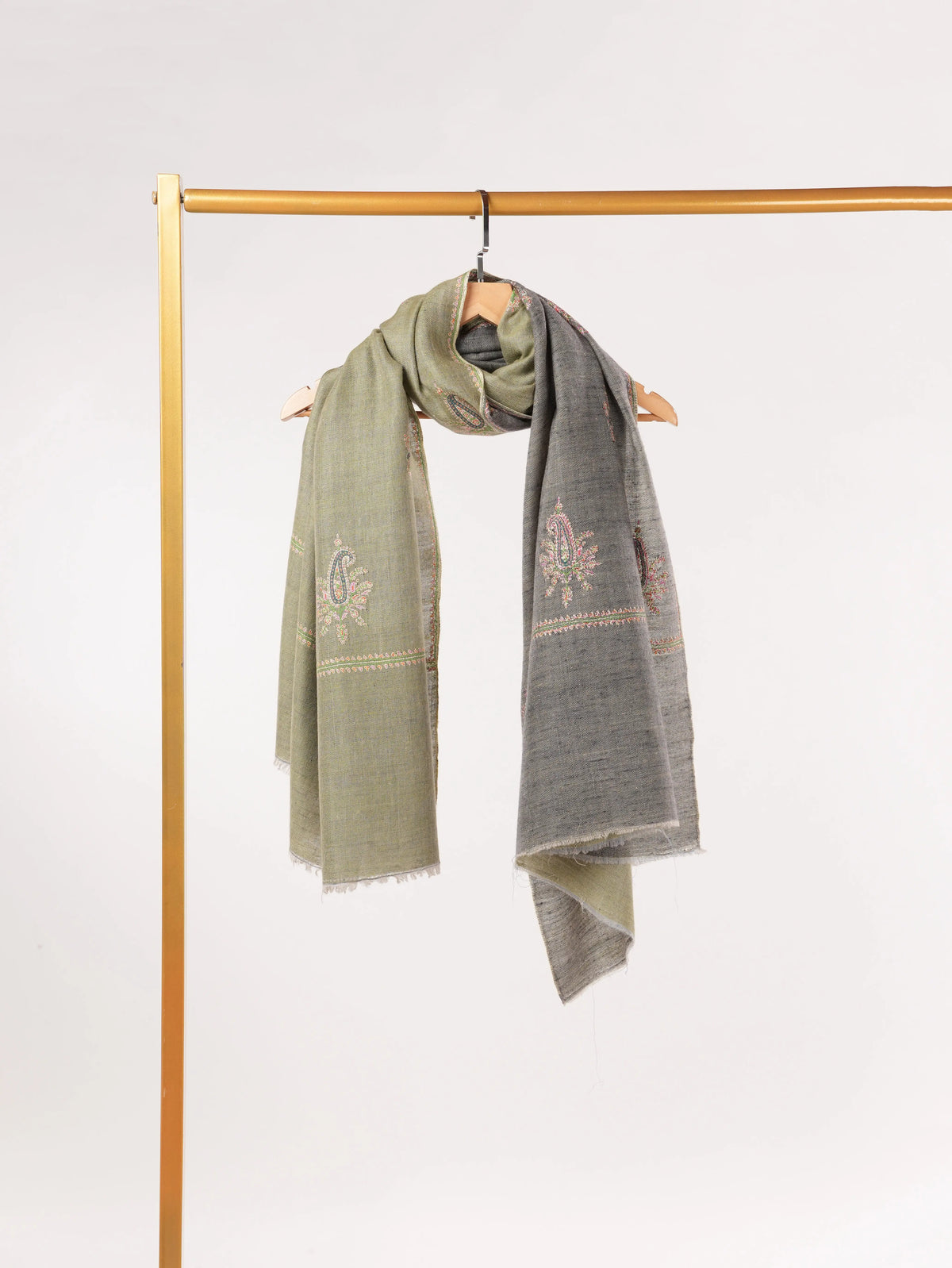 Dualtone Handwoven Pashmina Shawl with Buteh Hand Embroidery