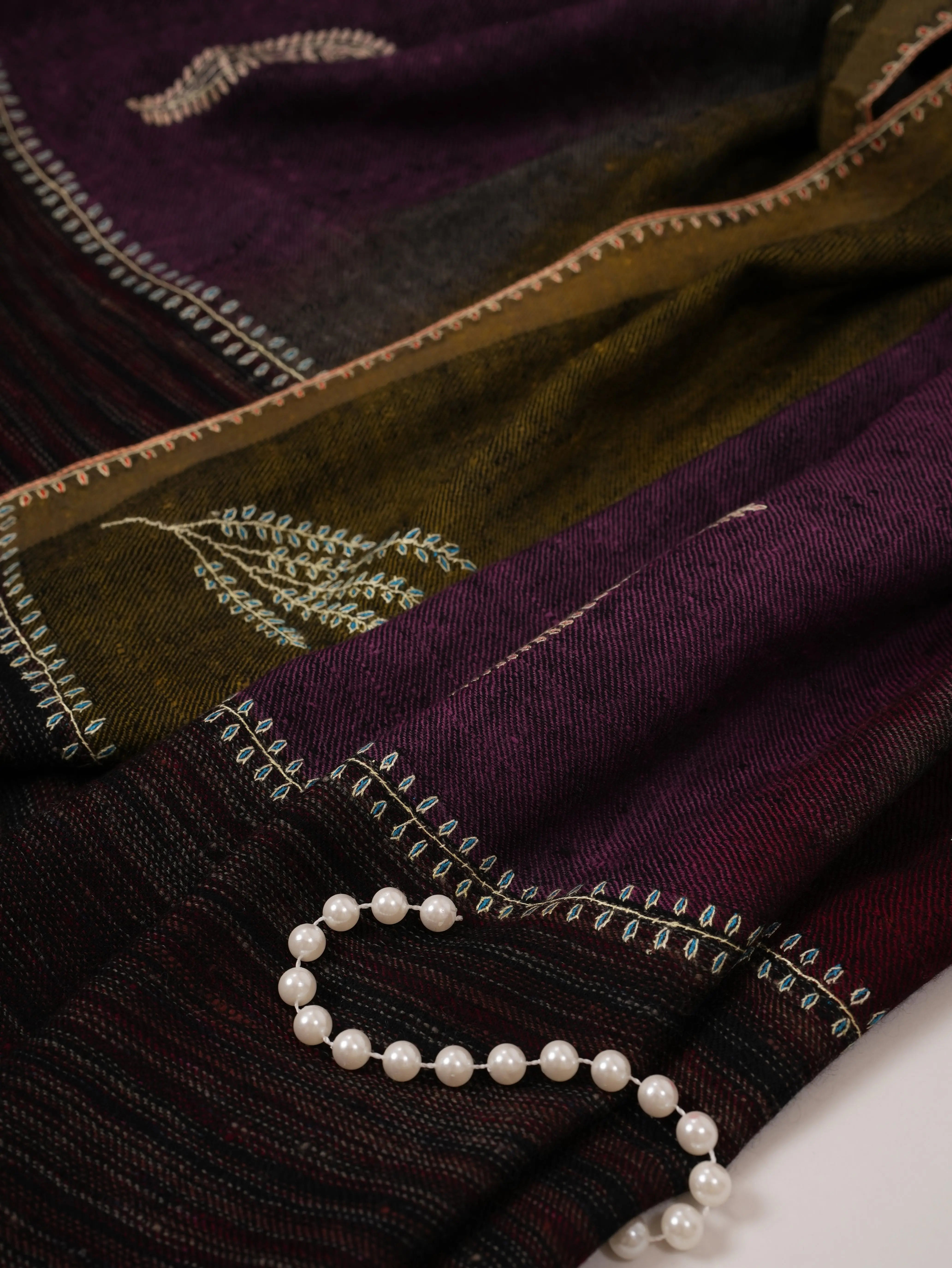 Featherlight Handwoven Cashmere Scarf with Needlework Embroidery Shahkaar.com