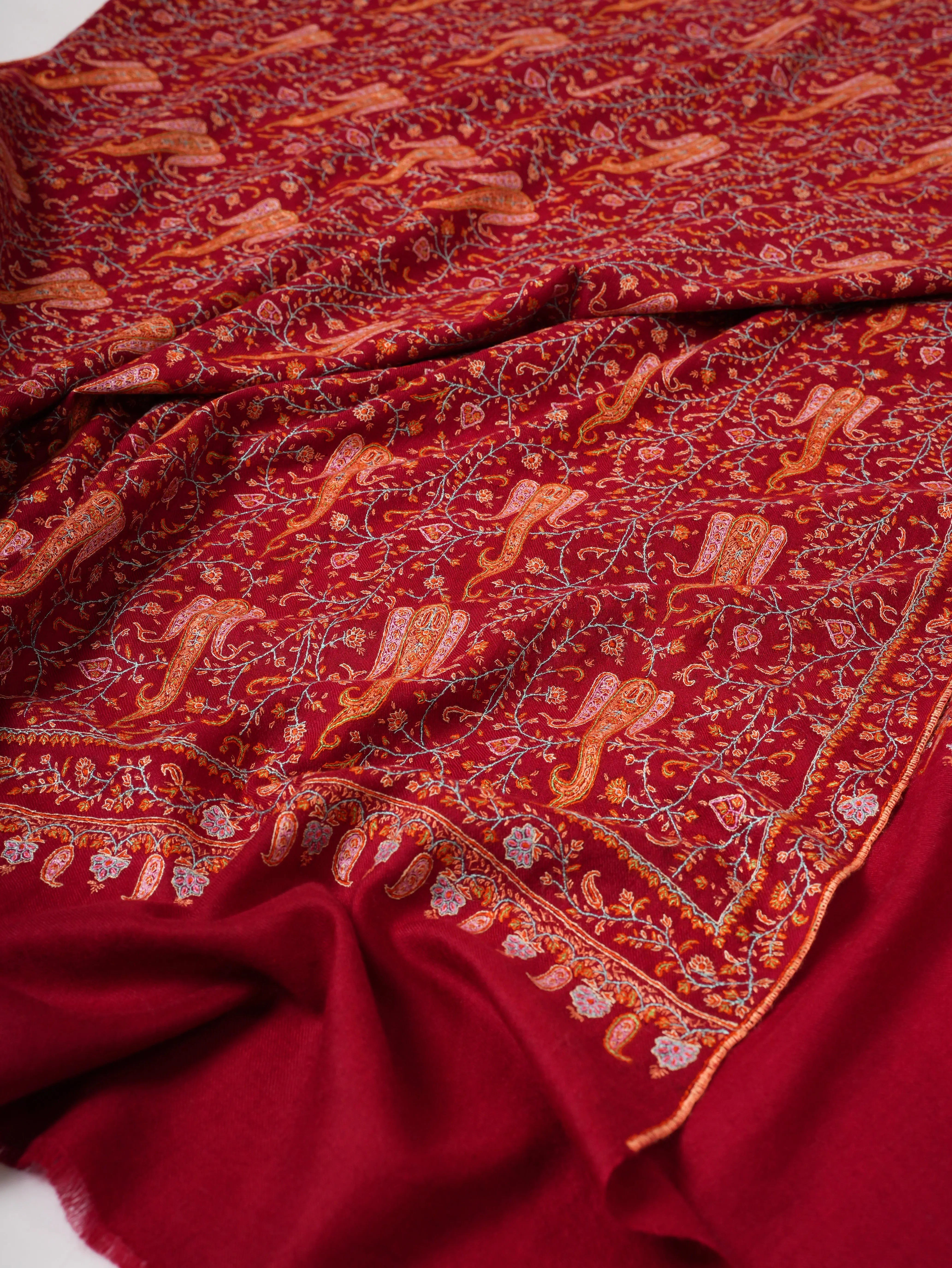 Neem Jamavar Pashmina Shawl with Classic Kashmiri Sozni Embroidery Shahkaar
