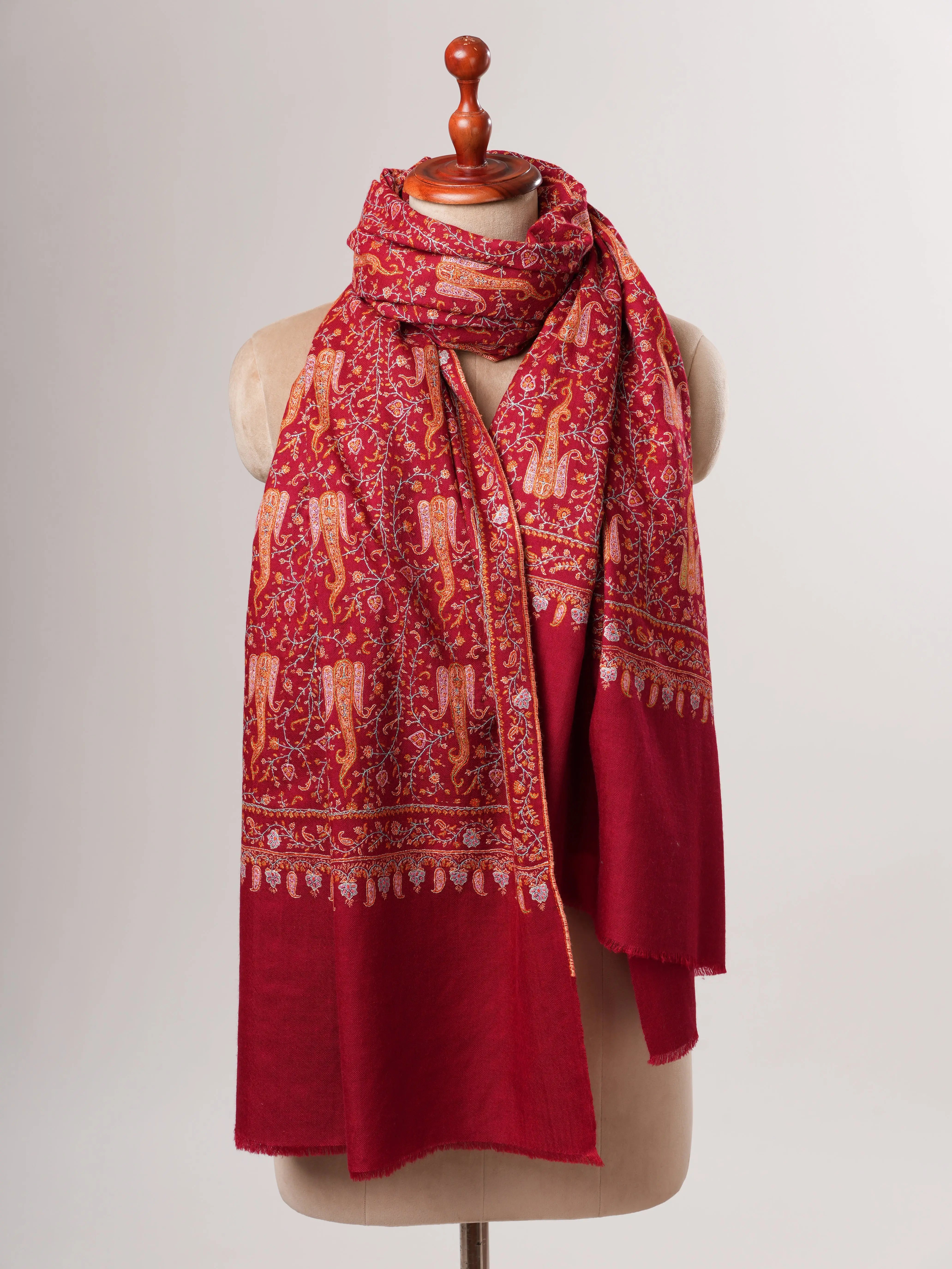 Neem Jamavar Pashmina Shawl with Classic Kashmiri Sozni Embroidery Shahkaar