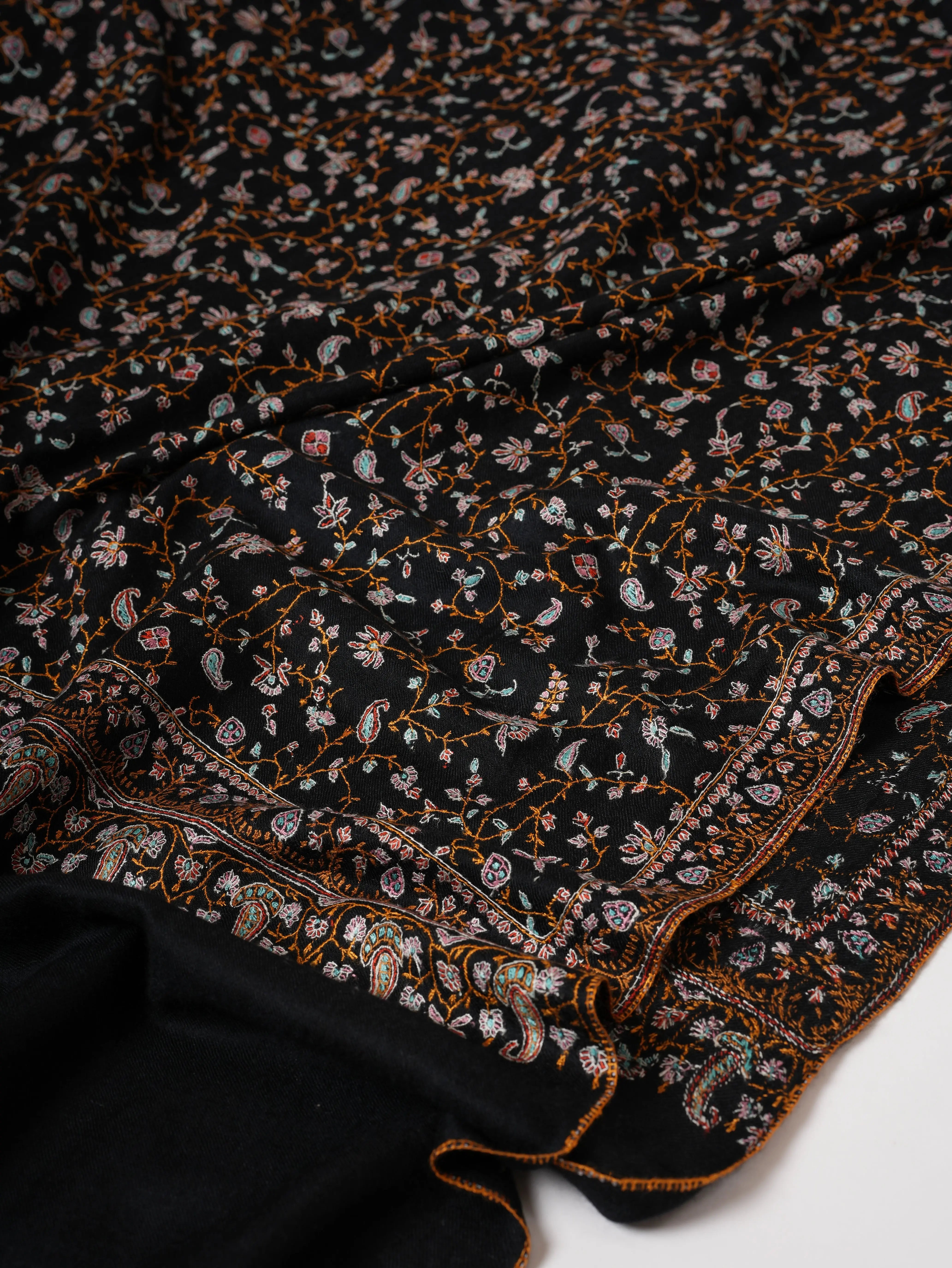 Black Pashmina Shawl with Dense Hand Embroidery Jali Shahkaar