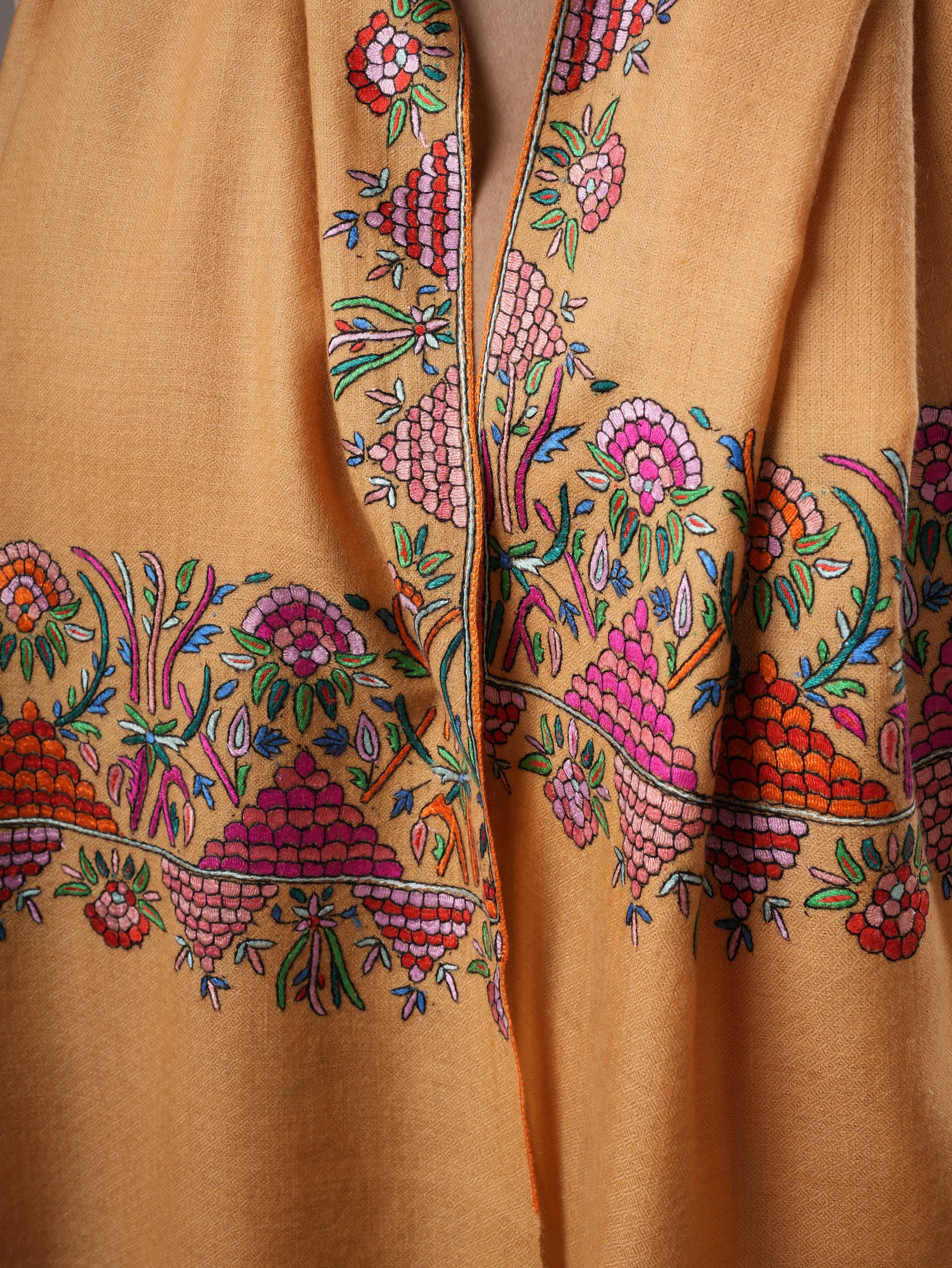 Handloomed Kashmiri Pashmina Shawl – Papier Machie Embroidered Palla Motif Shahkaar