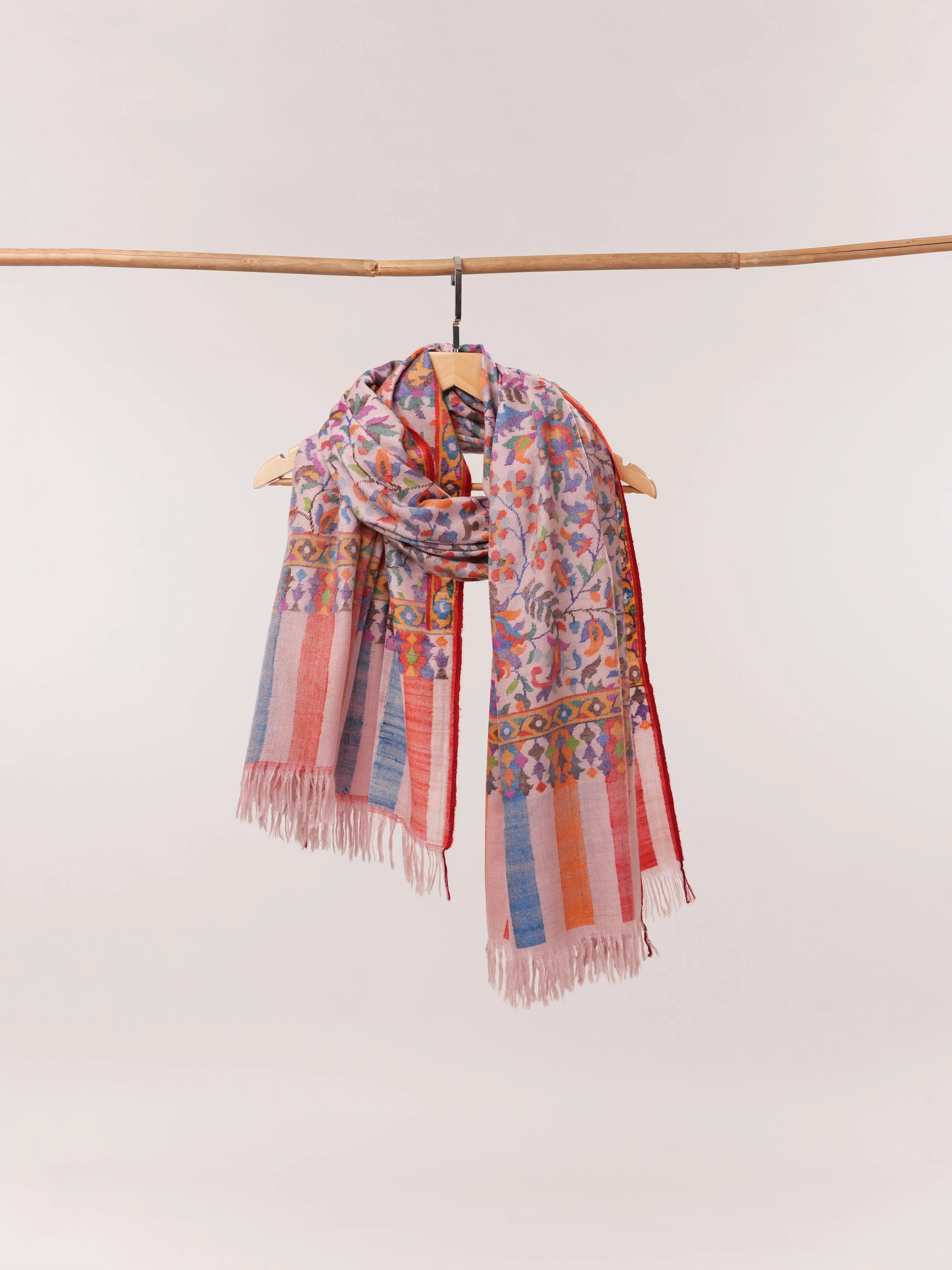 Baby Pink Handwoven Kani Jamavar Pashmina Shawl Shahkaar.com