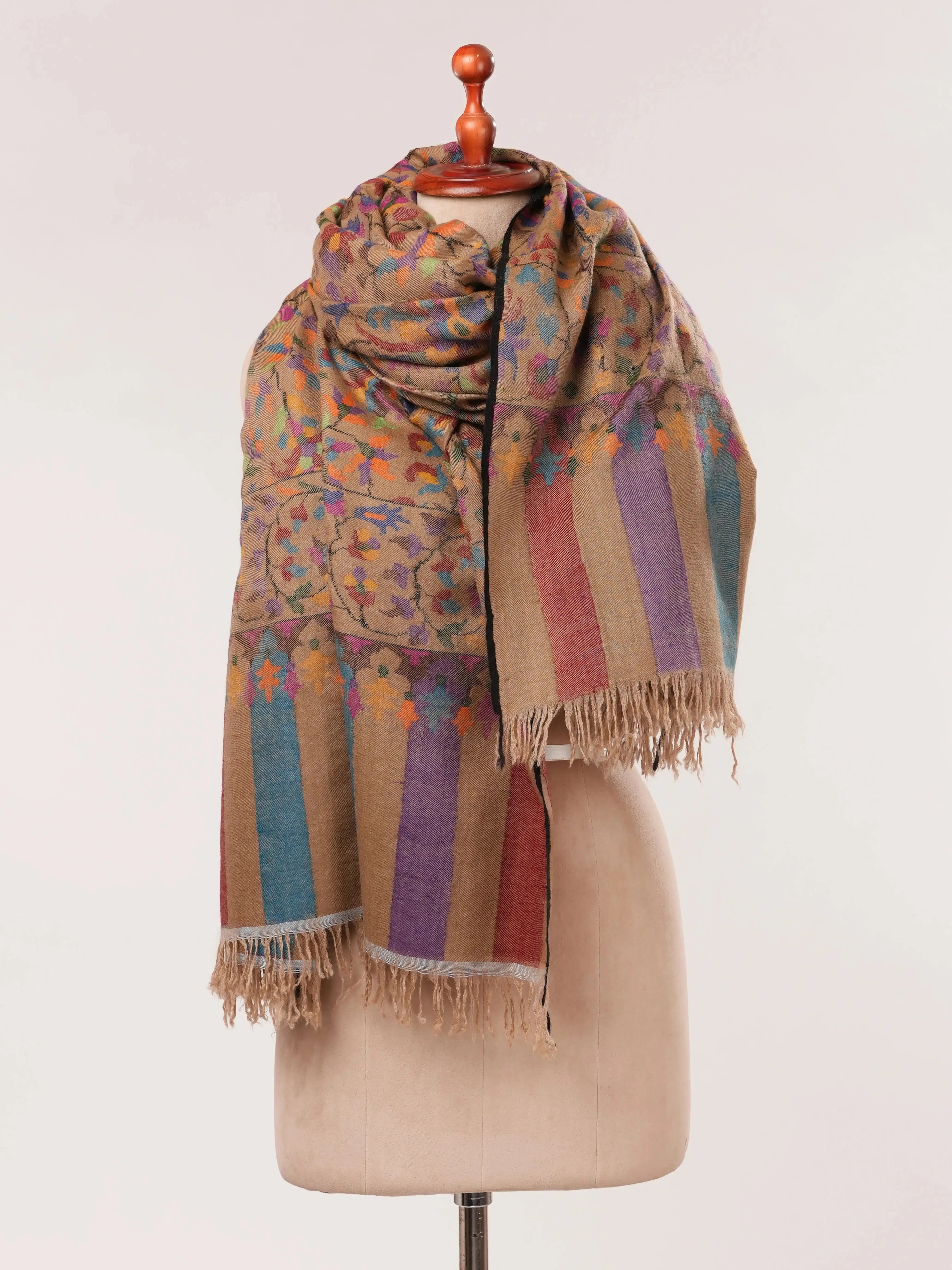 Camel Brown Handwoven Kani Oversized Pashmina Shawl Shahkaar.com
