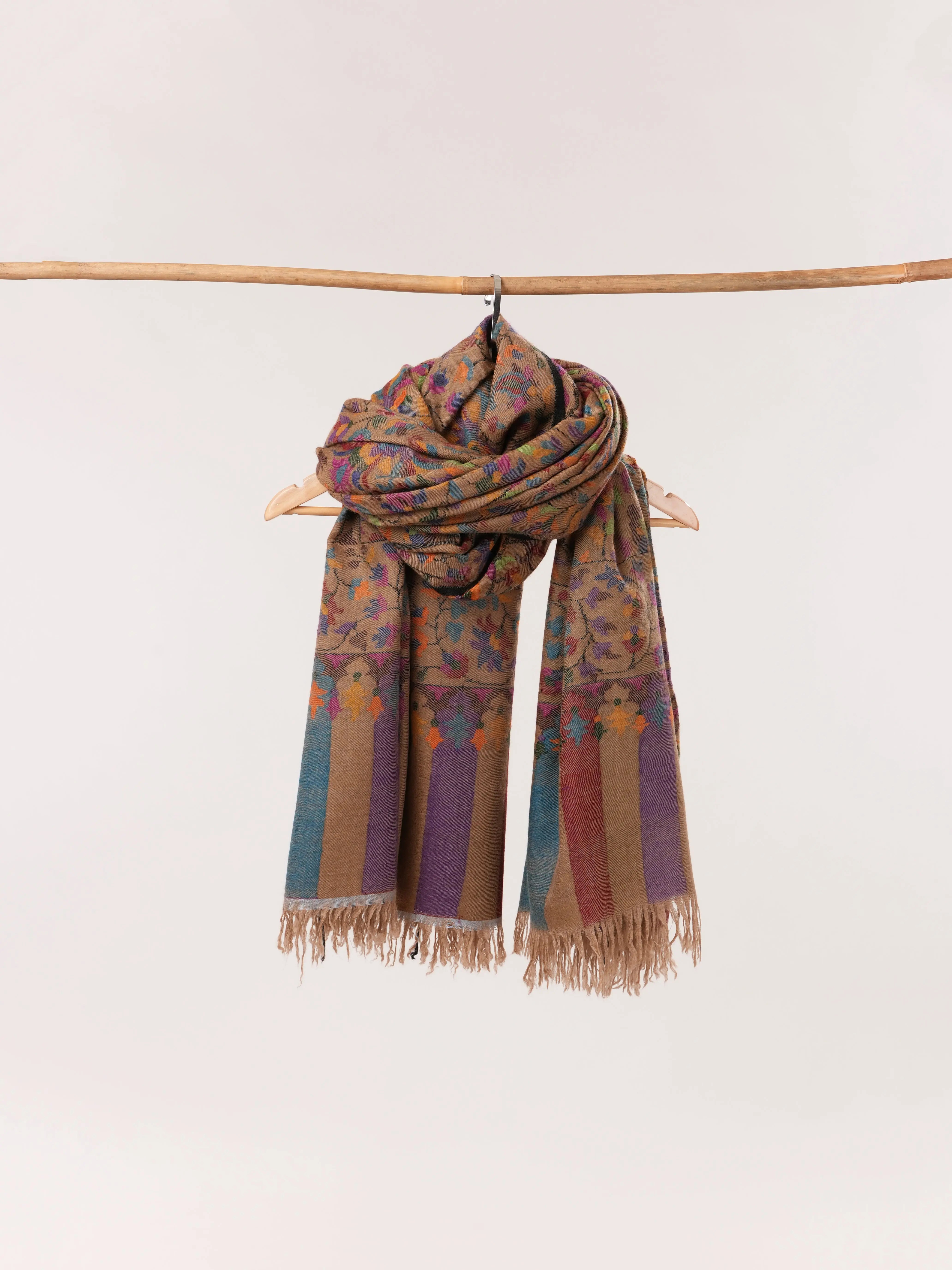 Camel Brown Handwoven Kani Oversized Pashmina Shawl Shahkaar.com